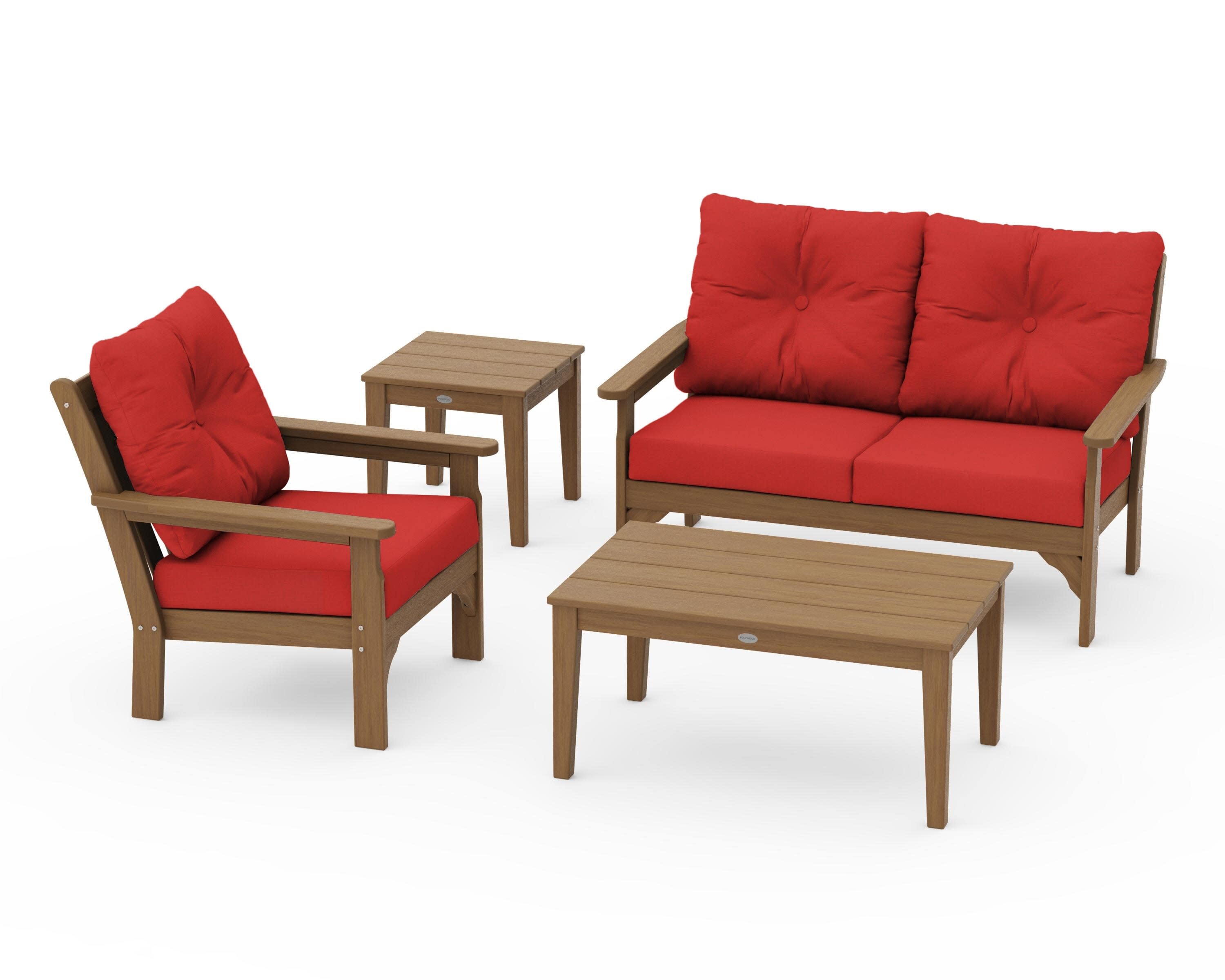 Vineyard 4-Piece Deep Seating Set in Natural / Crimson Linen