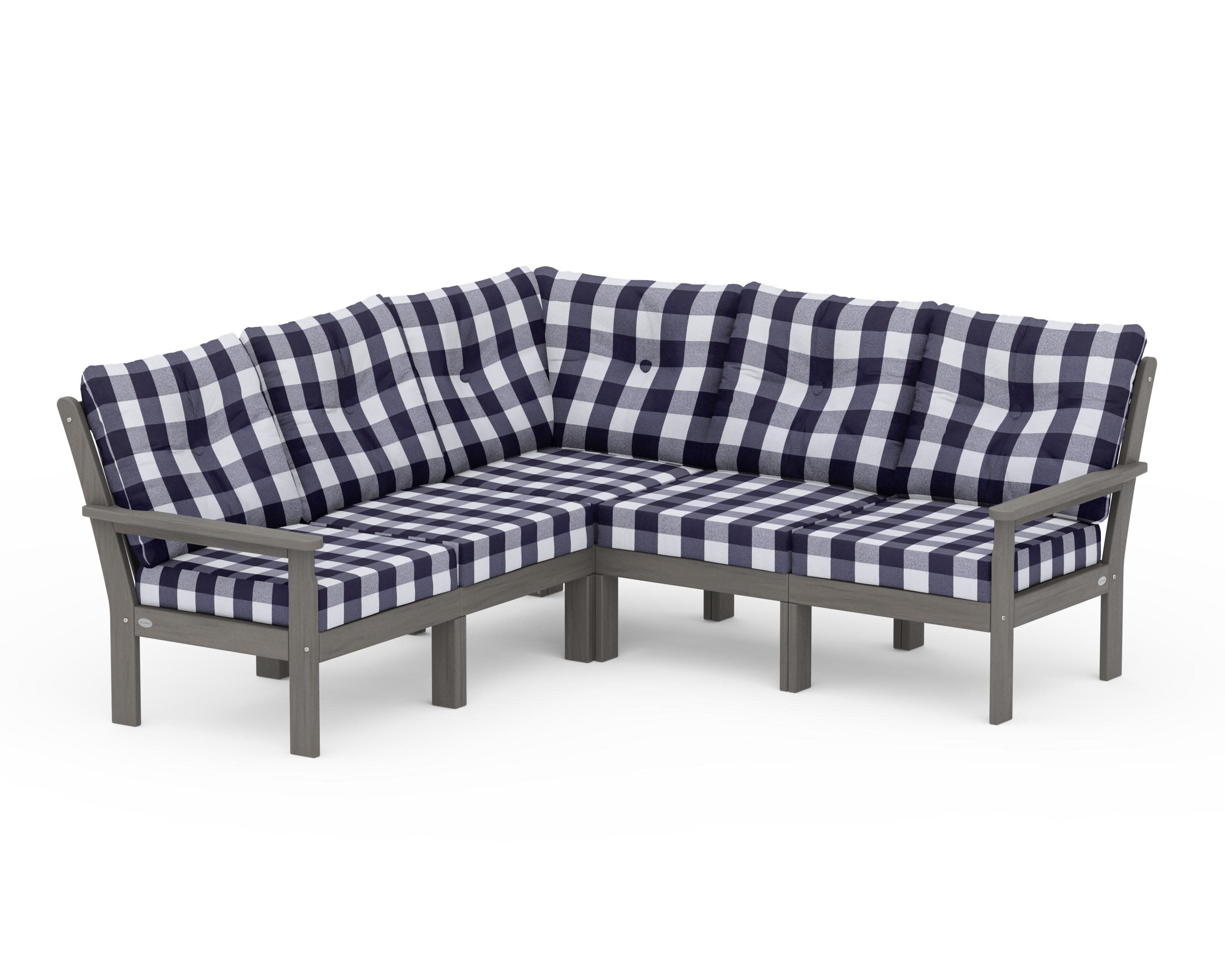 Vineyard 5-Piece Sectional in Driftwood / Buffalo Plaid Navy