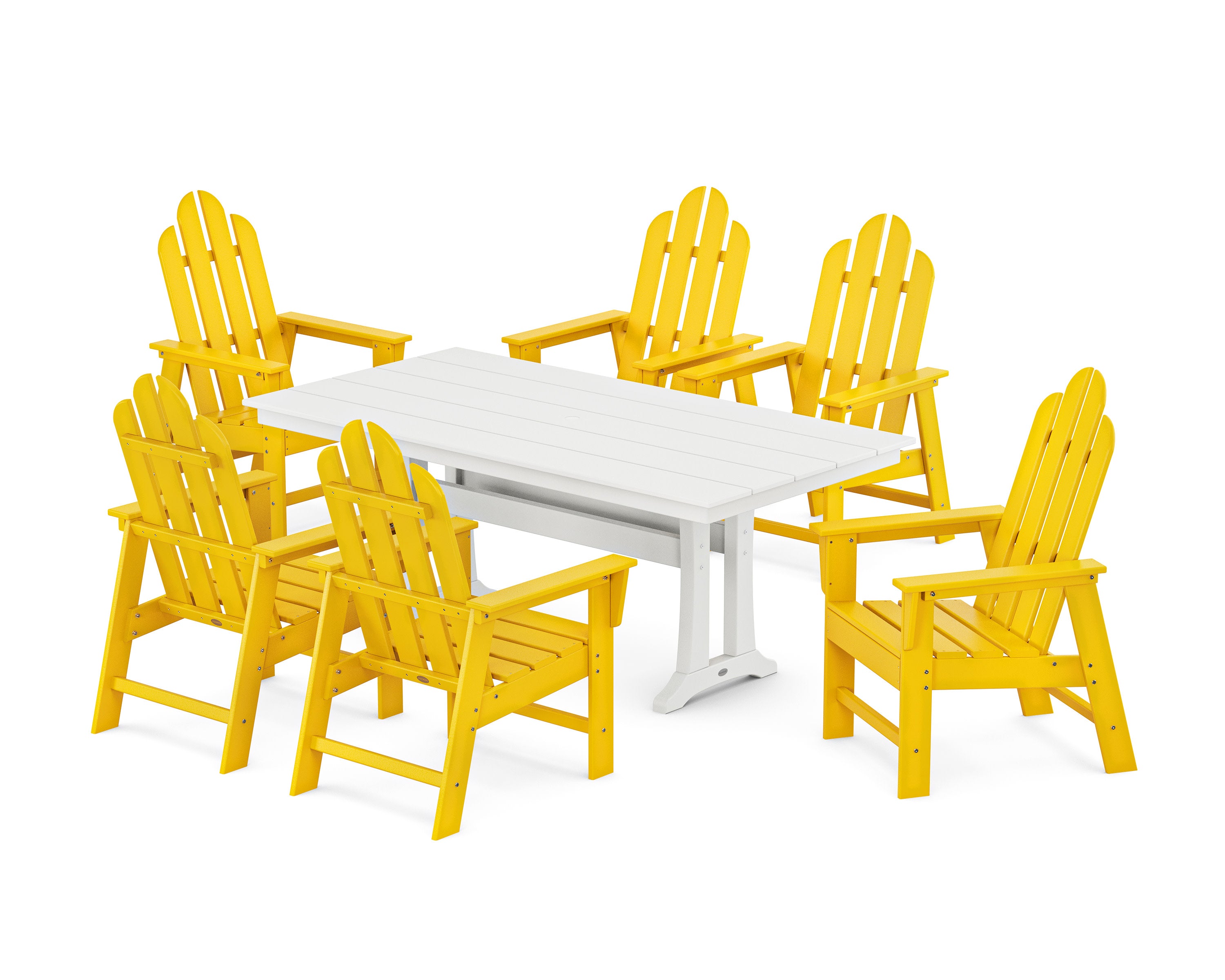 Long Island 7-Piece Farmhouse Dining Set with Trestle Legs in Lemon / White