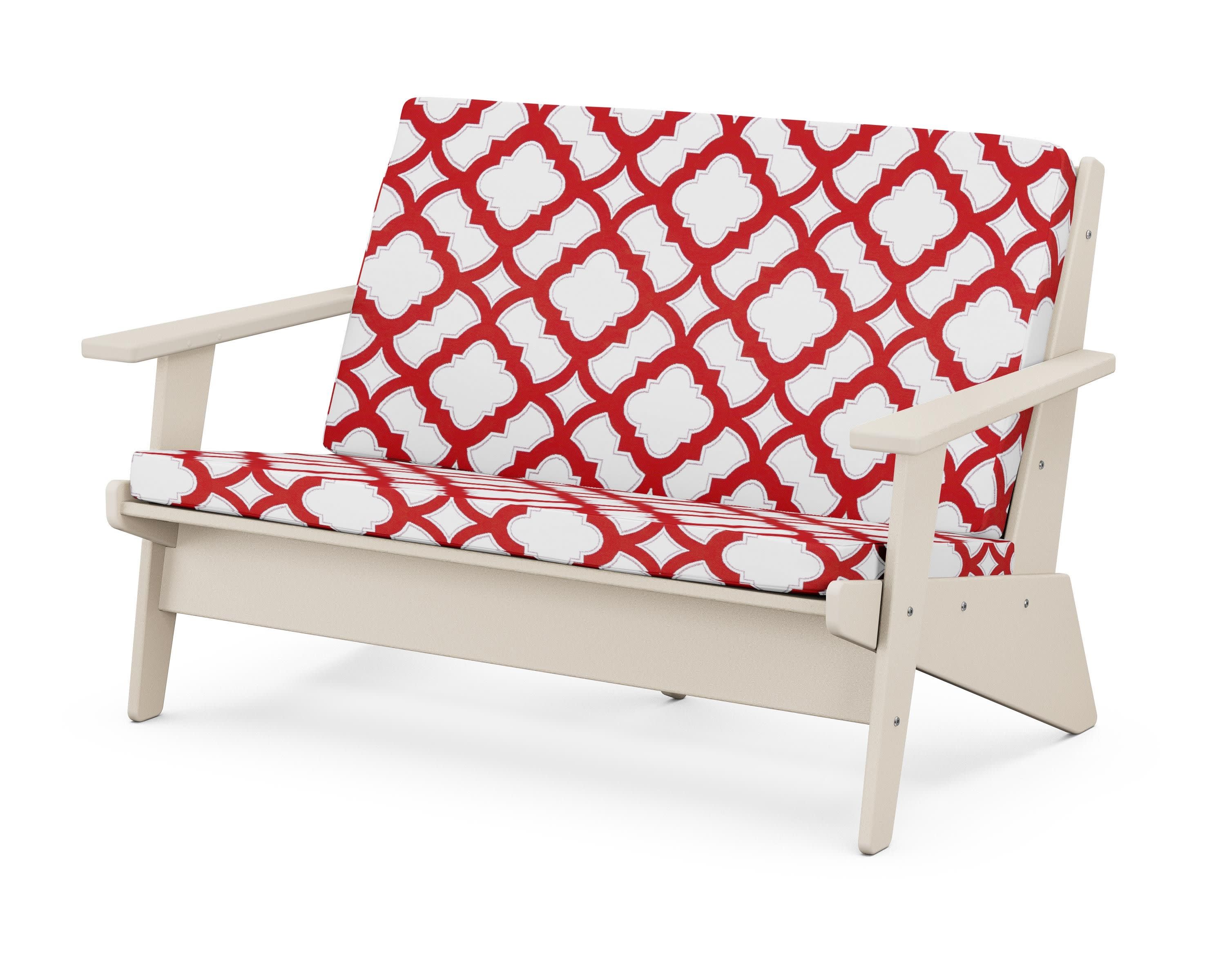 Riviera Modern Lounge Loveseat in Sand / Trellis Crimson