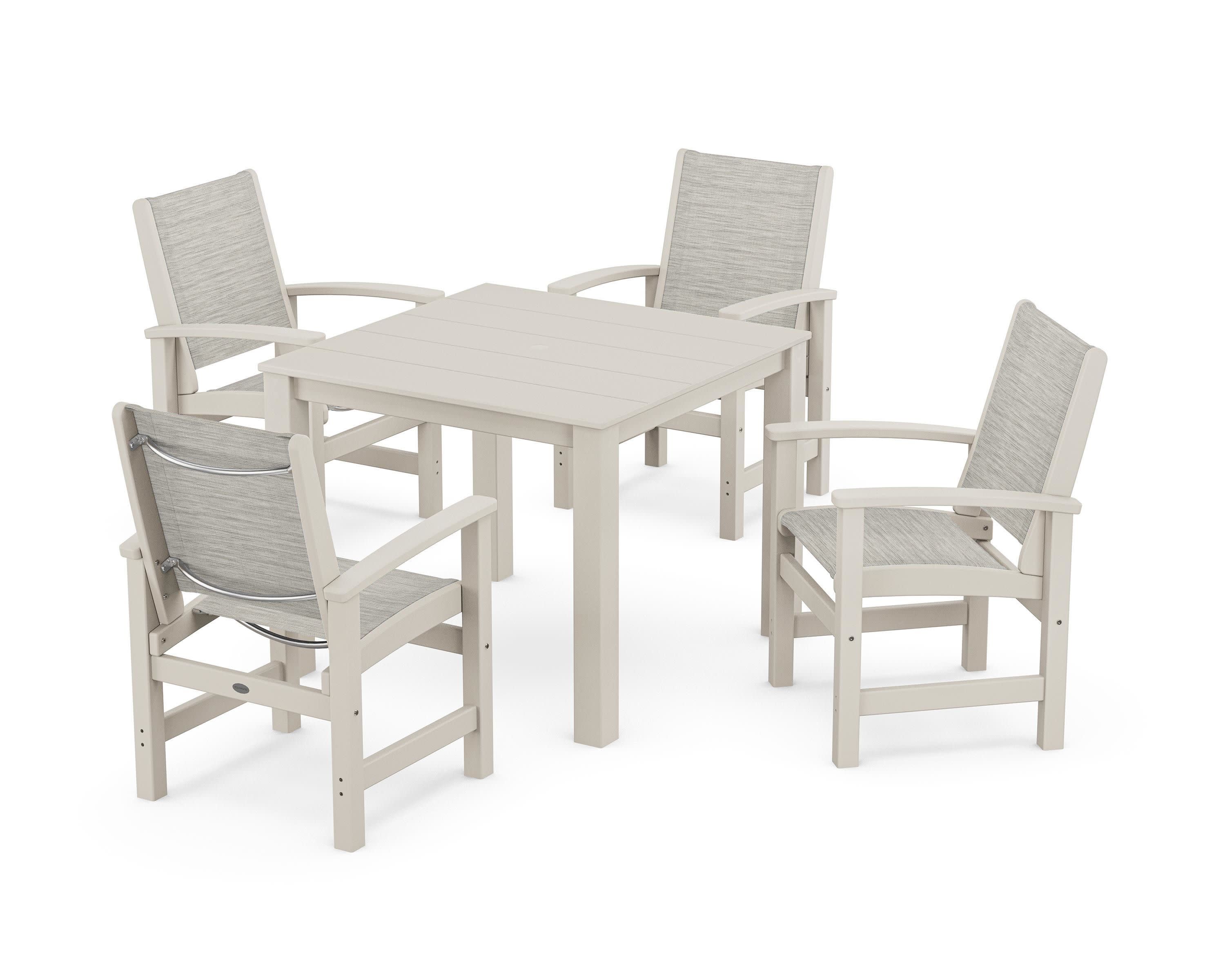 Coastal 5-Piece Parsons Dining Set in Sand / Birch Sling