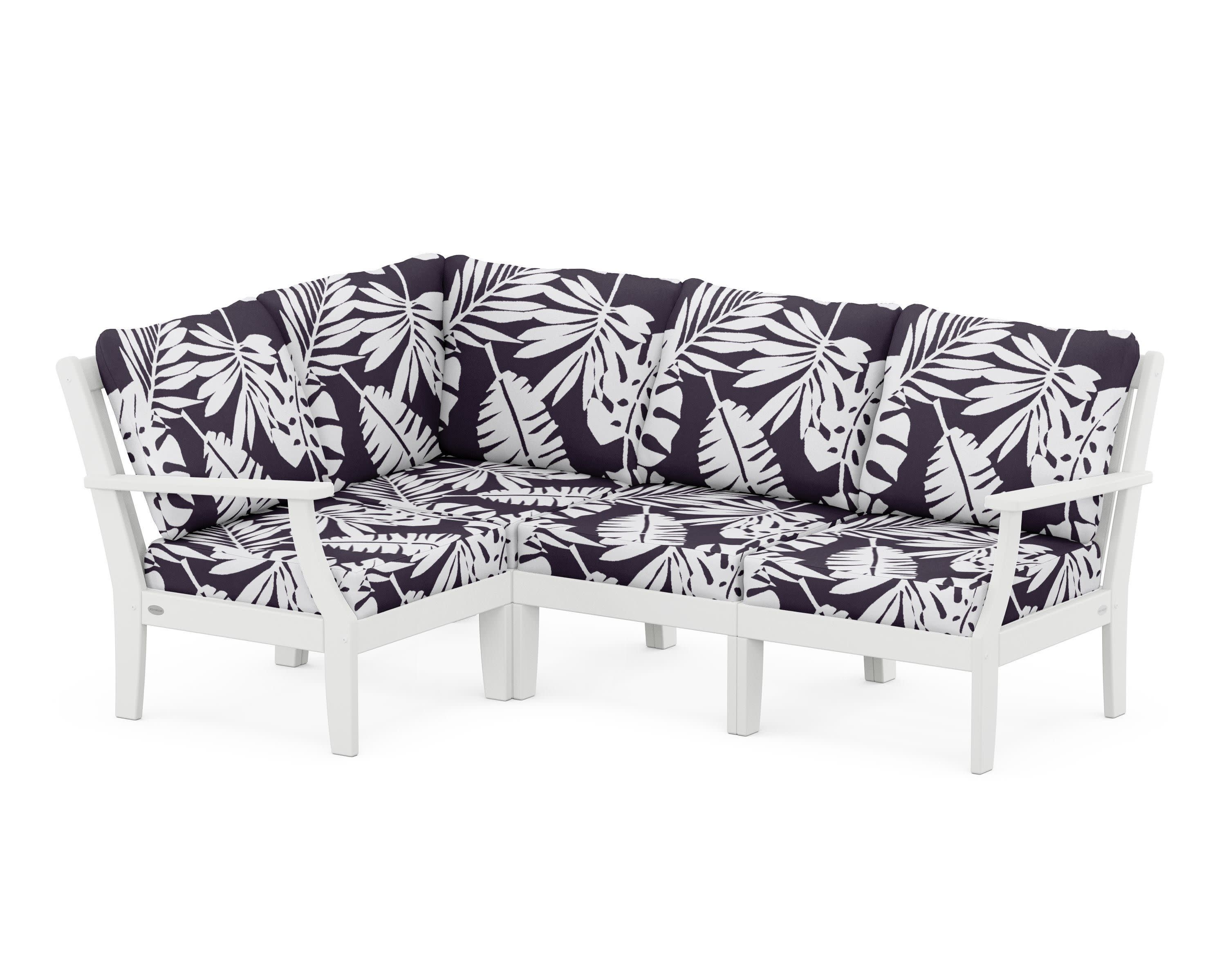 Braxton Modular 4-Piece Deep Seating Set in White / Leaf Navy