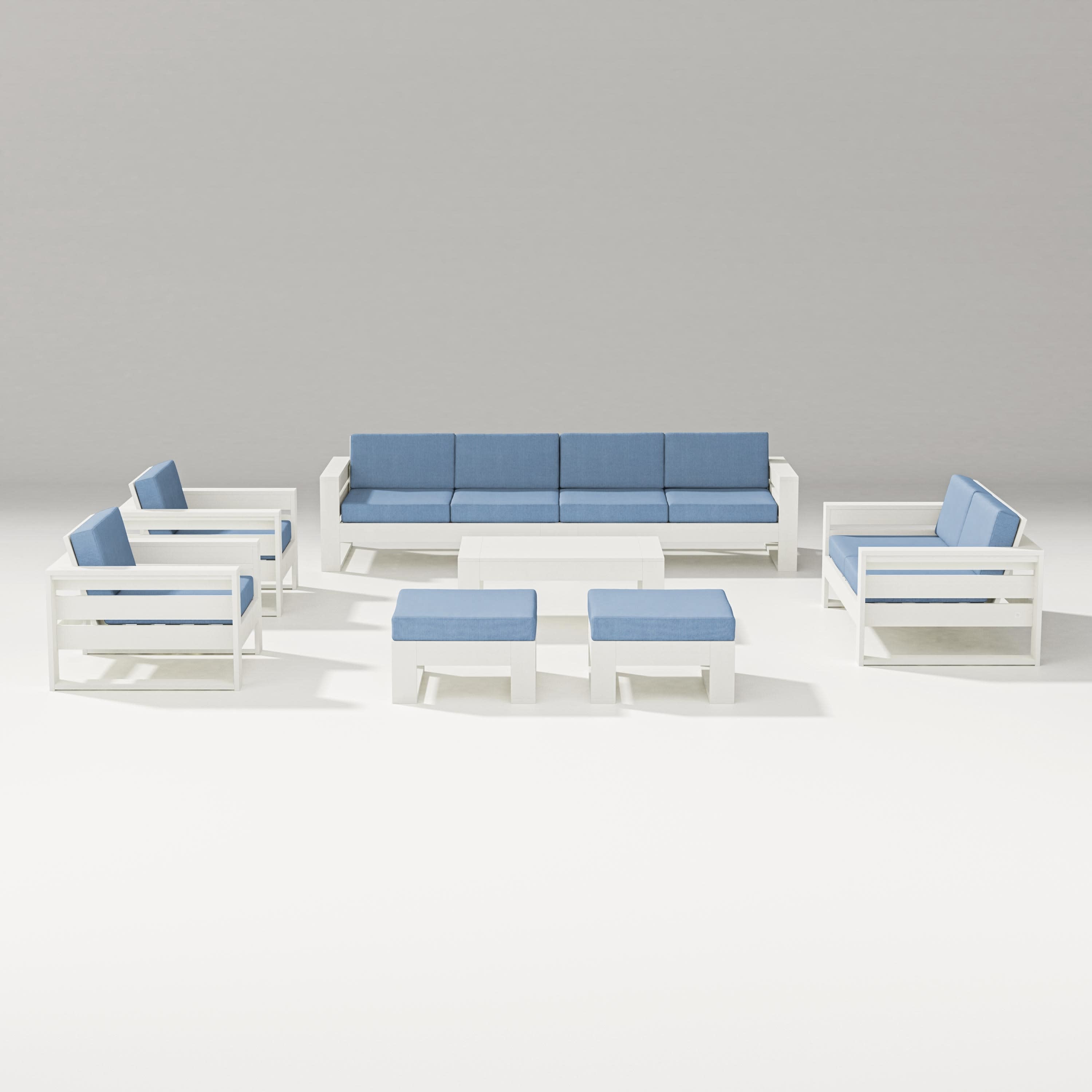 Latitude 8-Piece Lounge Sofa Set in Vintage White / Sky Blue