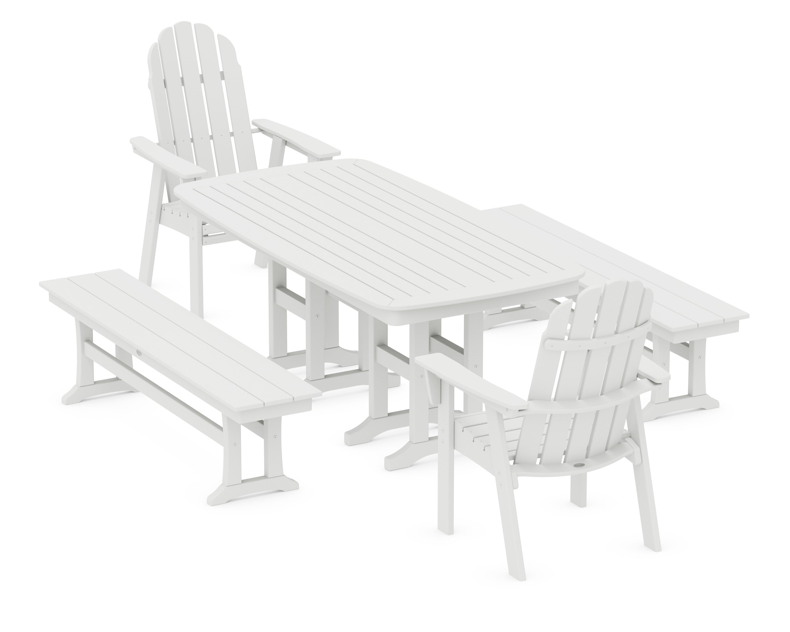 Vineyard Adirondack 5-Piece Dining Set with Benches in White