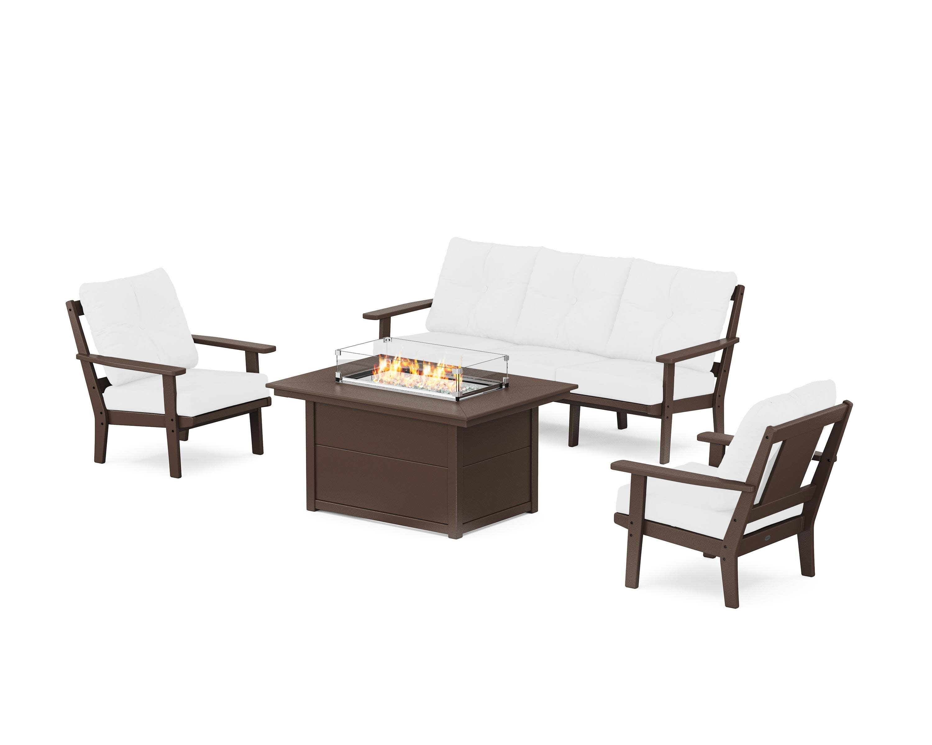Prairie Deep Seating Fire Pit Table Set in Mahogany / Natural