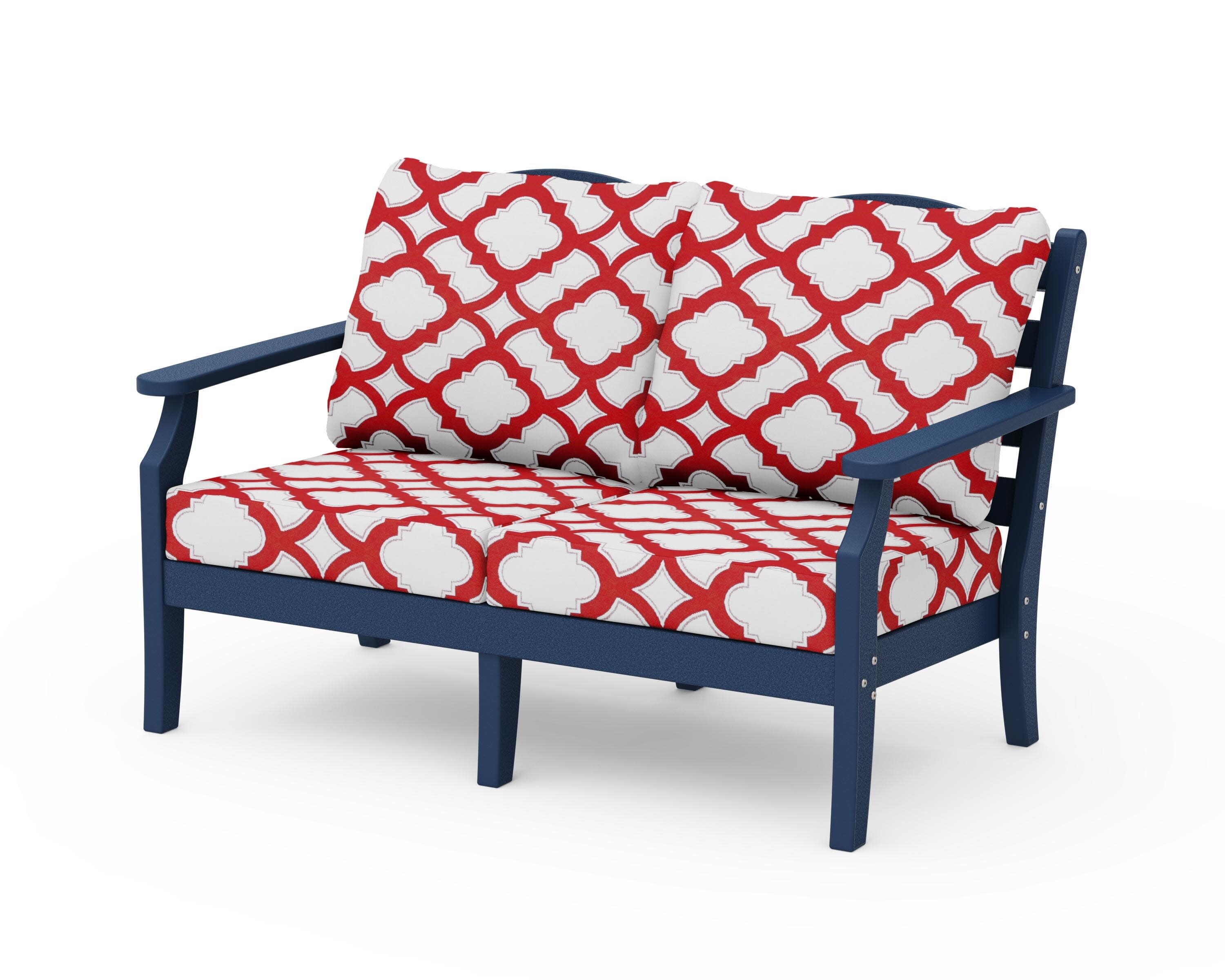 Savannah Deep Seating Loveseat in Navy / Trellis Crimson