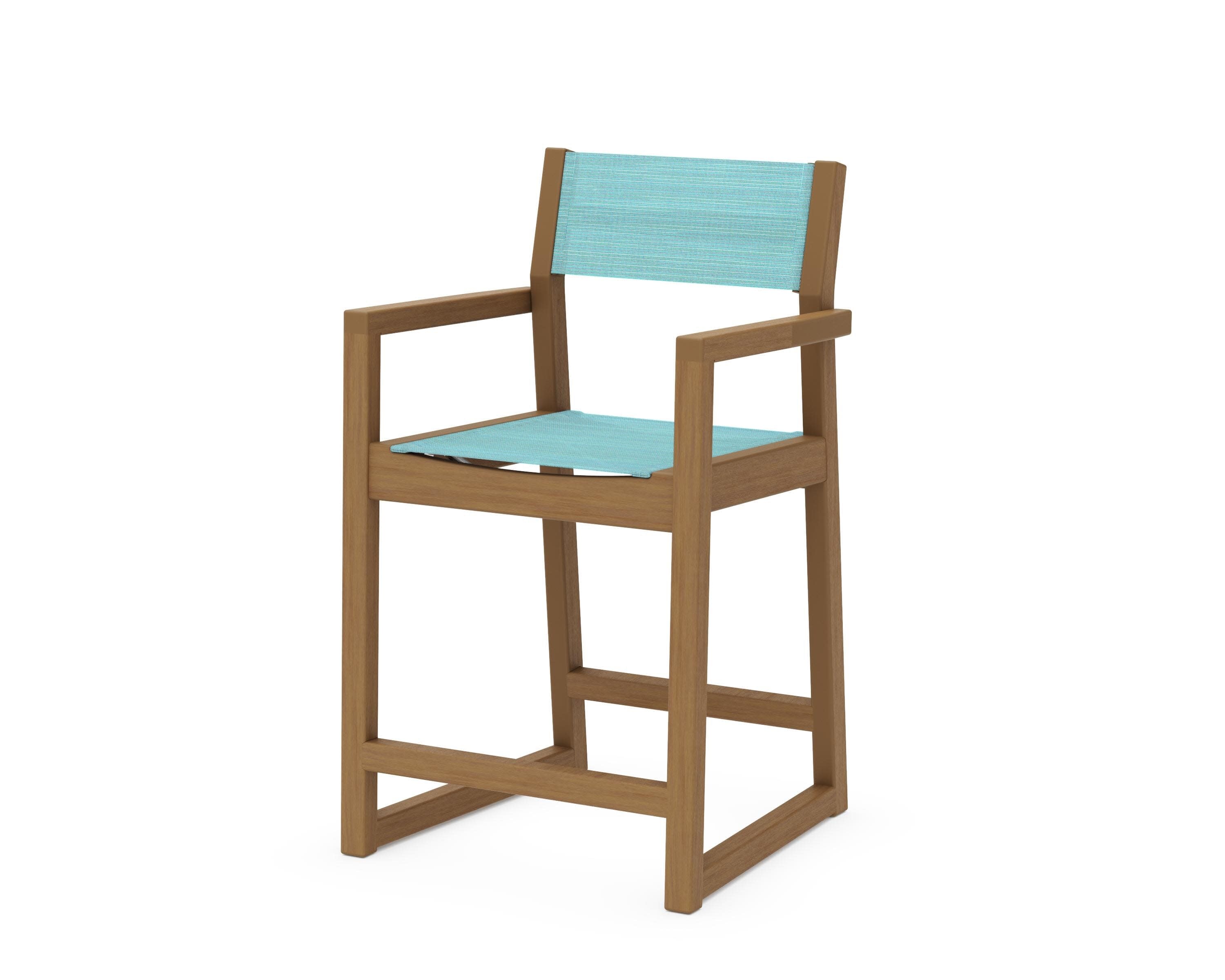 EDGE Sling Counter Arm Chair in Natural / Dupioni Aquamarine Sling