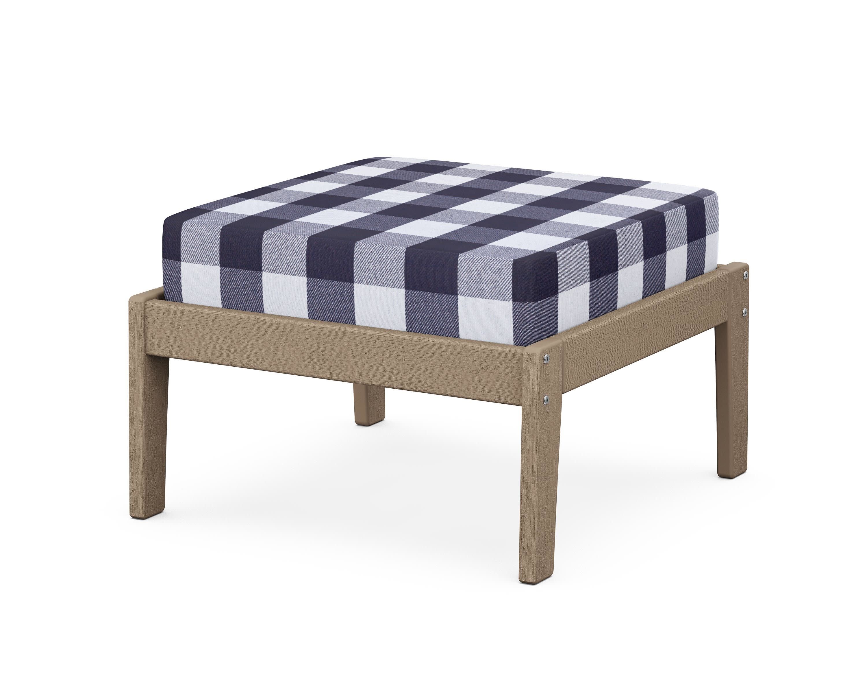 Deep Seating Ottoman in Vintage Sahara / Buffalo Plaid Navy