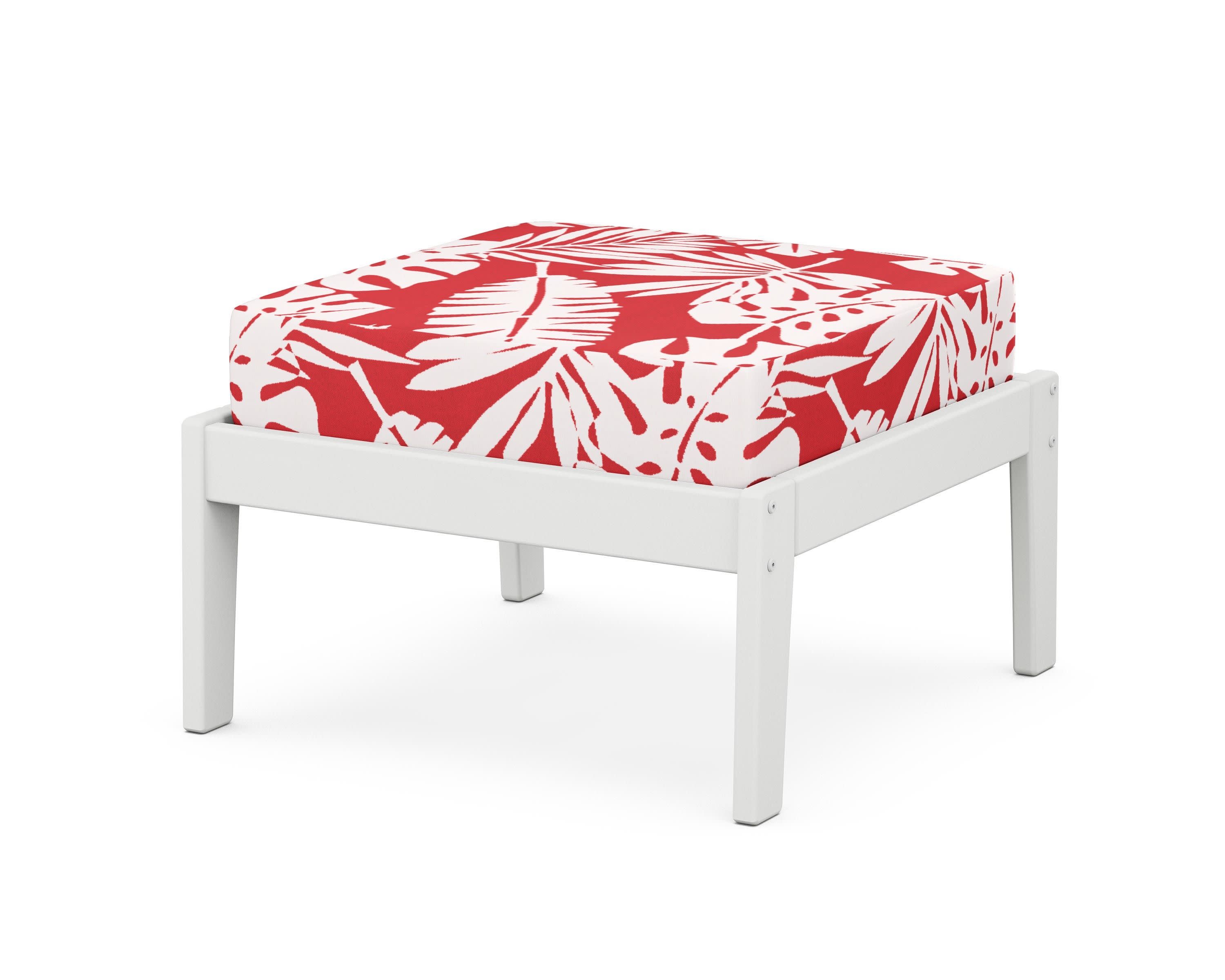 Deep Seating Ottoman in White / Leaf Crimson