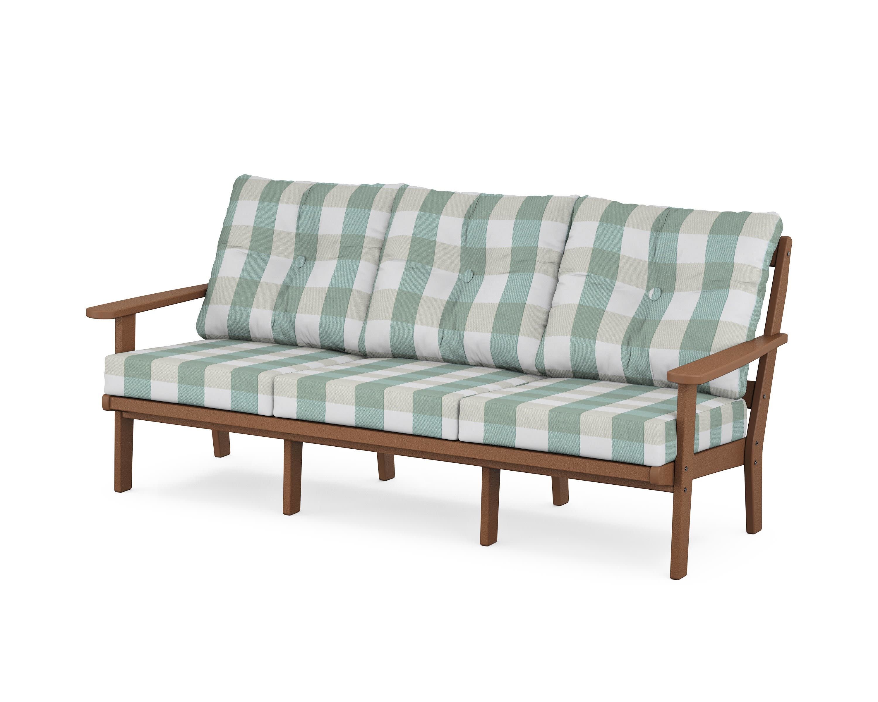 Mission Deep Seating Sofa in Teak / Buffalo Plaid Glacier Spa