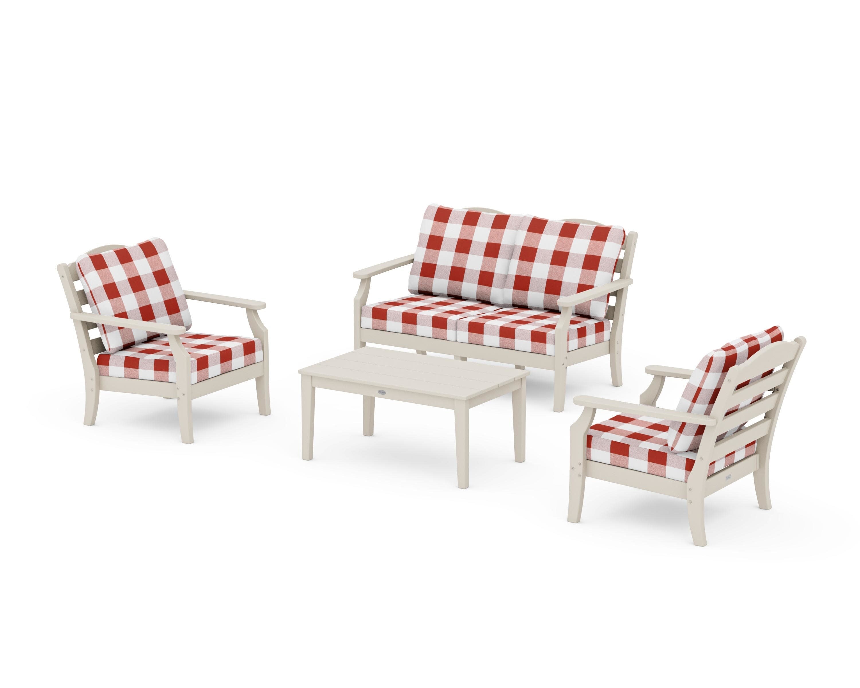 Savannah 4-Piece Deep Seating Set with Loveseat in Sand / Buffalo Plaid Crimson