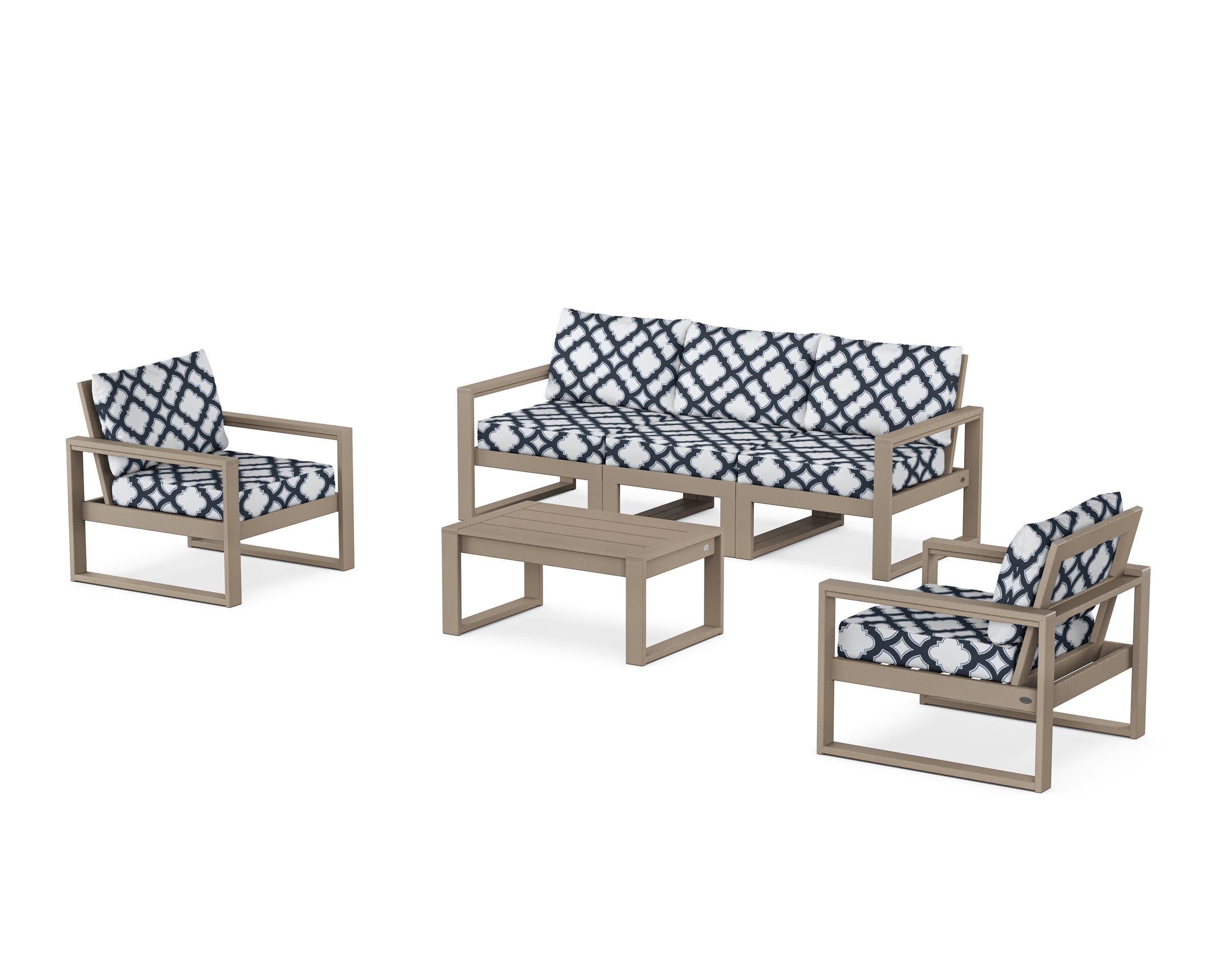 EDGE Sectional 4-Piece Deep Seating Set with Sofa in Vintage Sahara / Trellis Marine Indigo