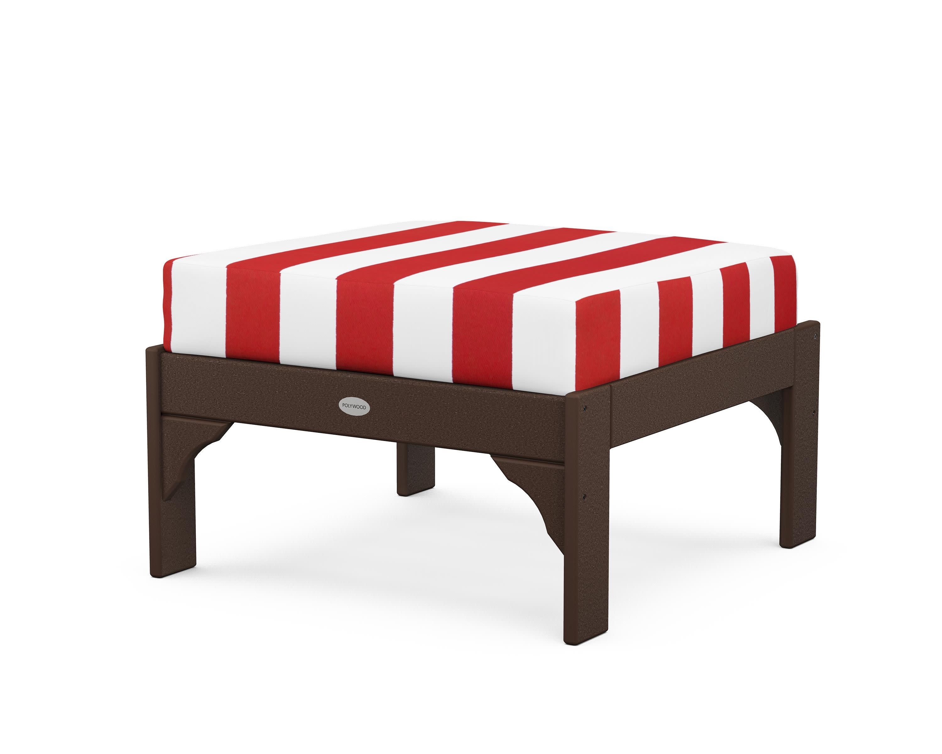 Vineyard Deep Seating Ottoman in Mahogany / Cabana Stripe Crimson