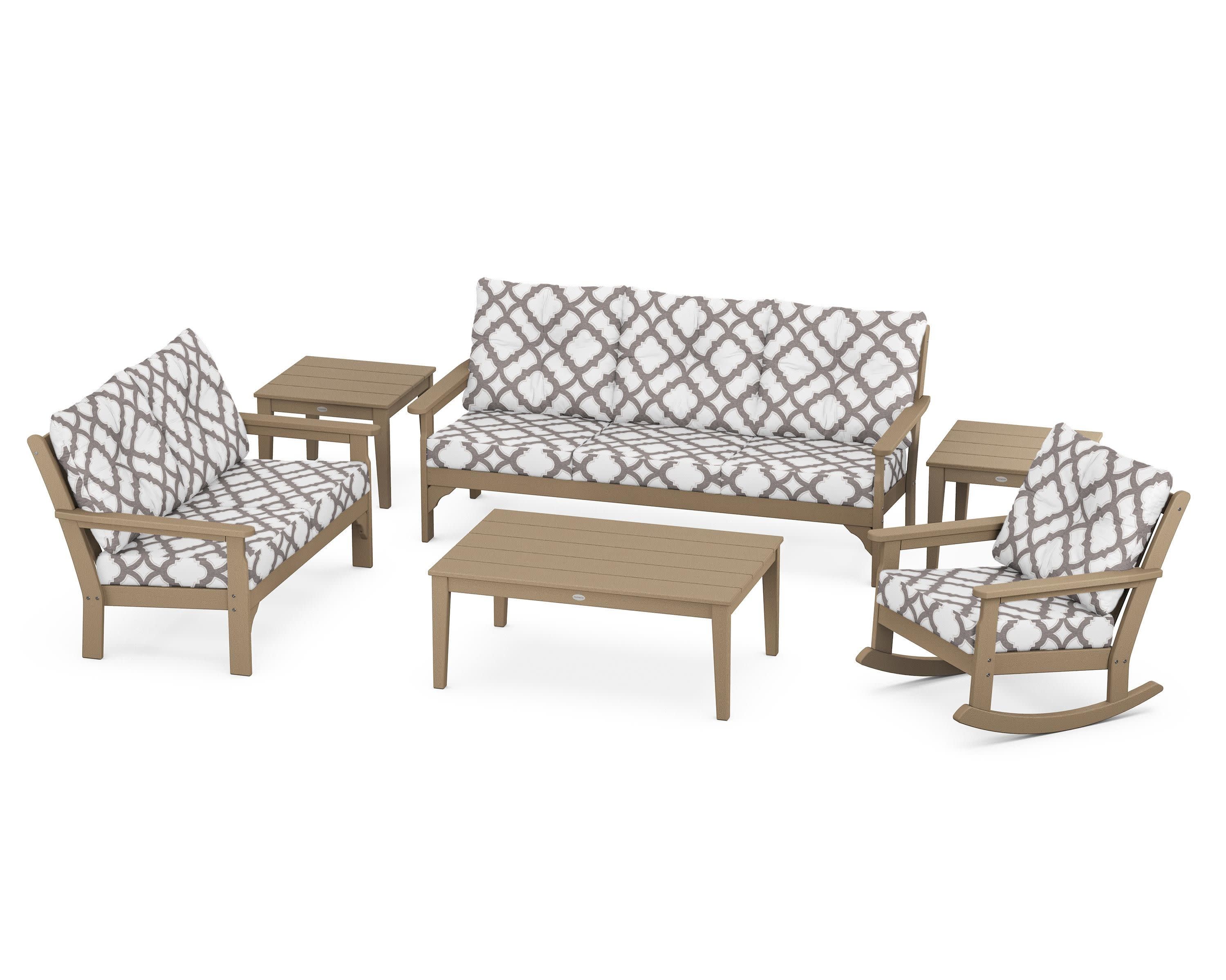Vineyard 6-Piece Deep Seating Set in Vintage Sahara / Trellis Grey Mist