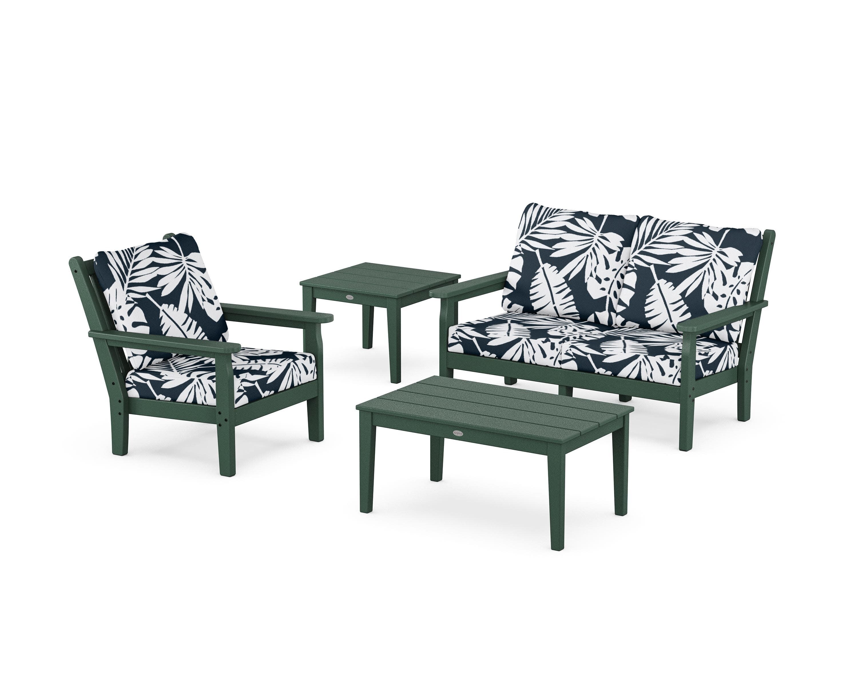 Chippendale 4-Piece Deep Seating Set in Green / Leaf Marine Indigo