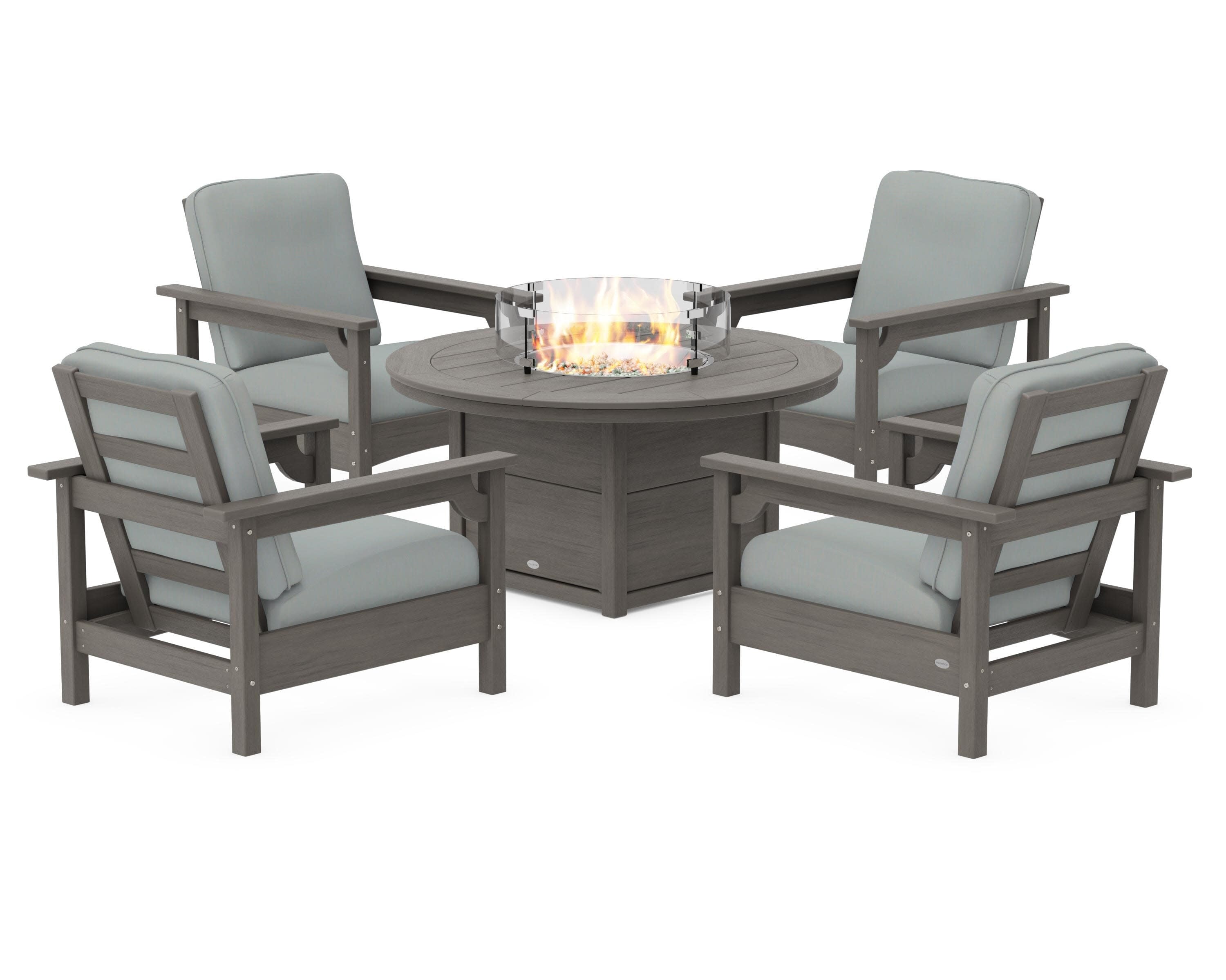 Club 5-Piece Conversation Set with Fire Pit Table in Driftwood / Spa