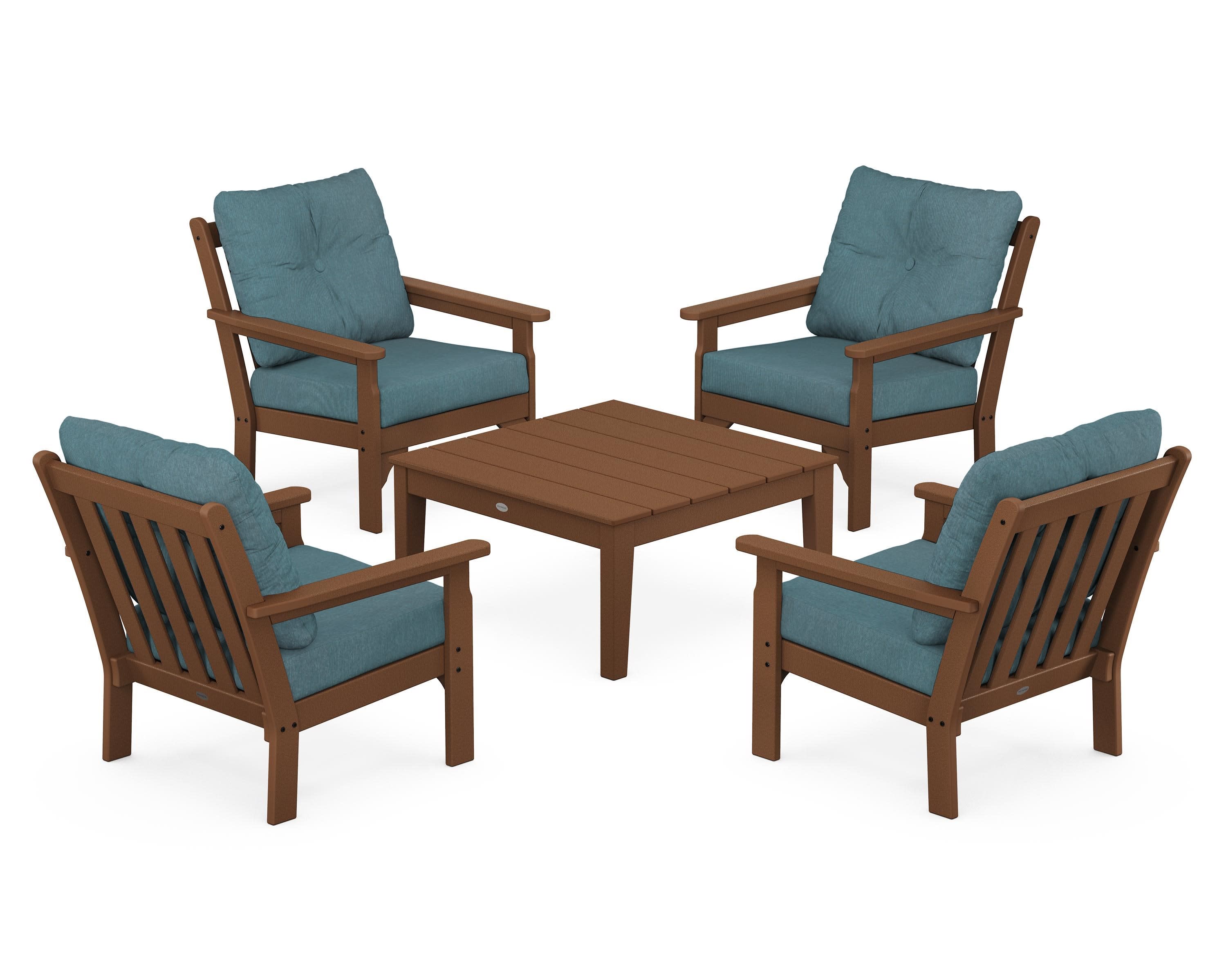 Vineyard 5-Piece Deep Seating Conversation Set in Teak / Ocean Teal