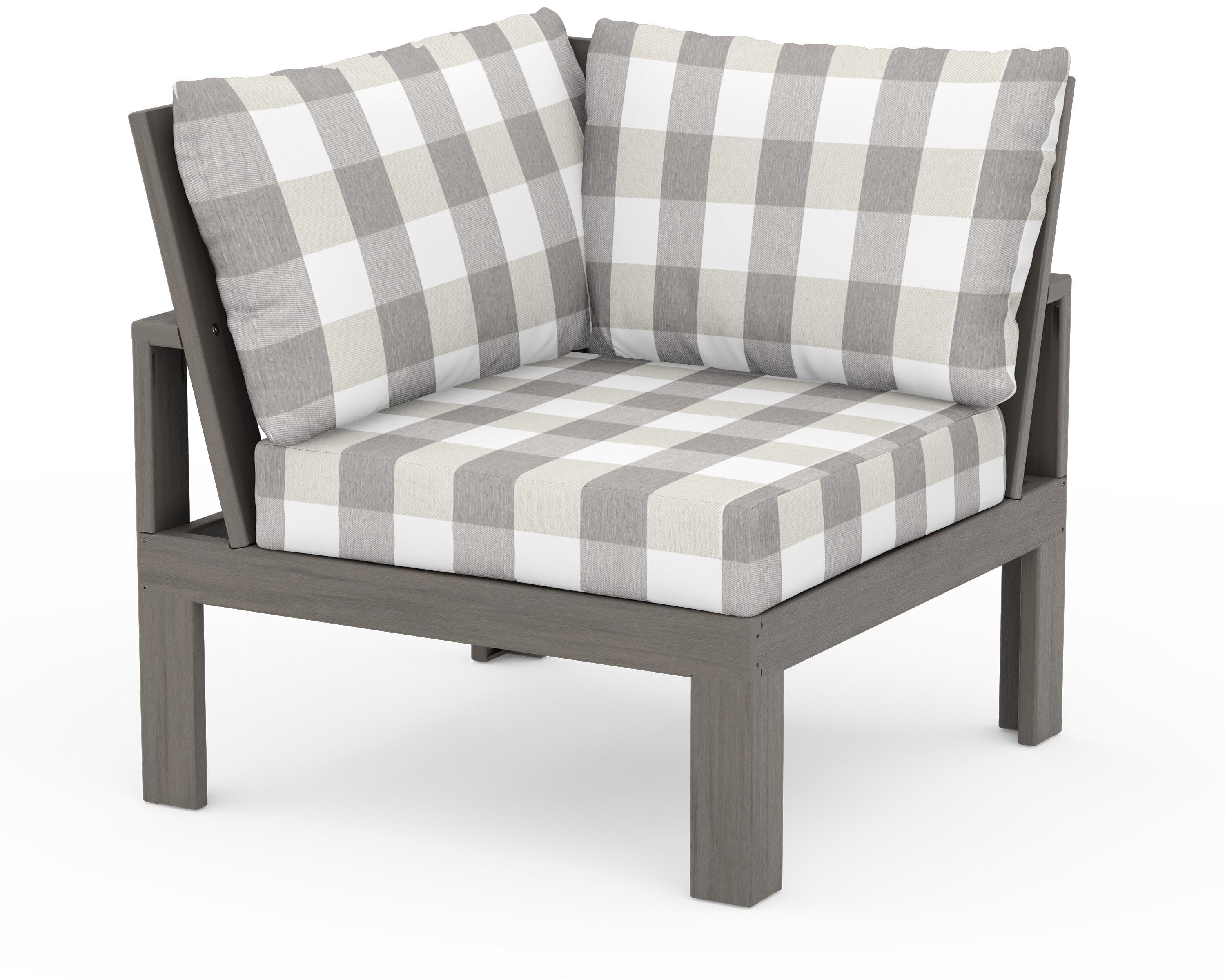 Modular Corner Chair in Driftwood / Buffalo Plaid Grey Mist