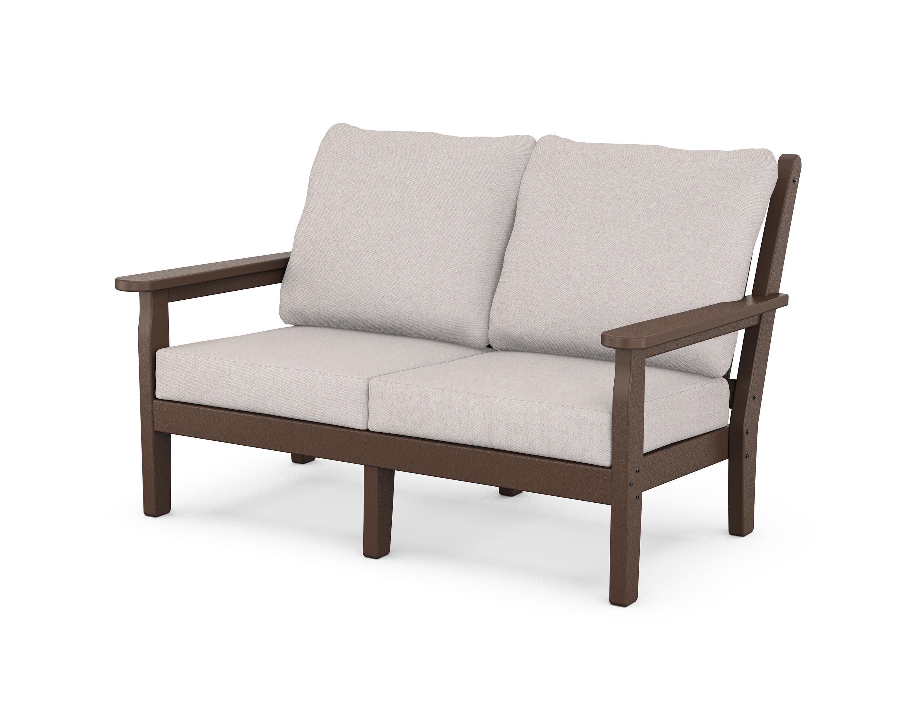 Chippendale Deep Seating Loveseat in Mahogany / Dune Burlap