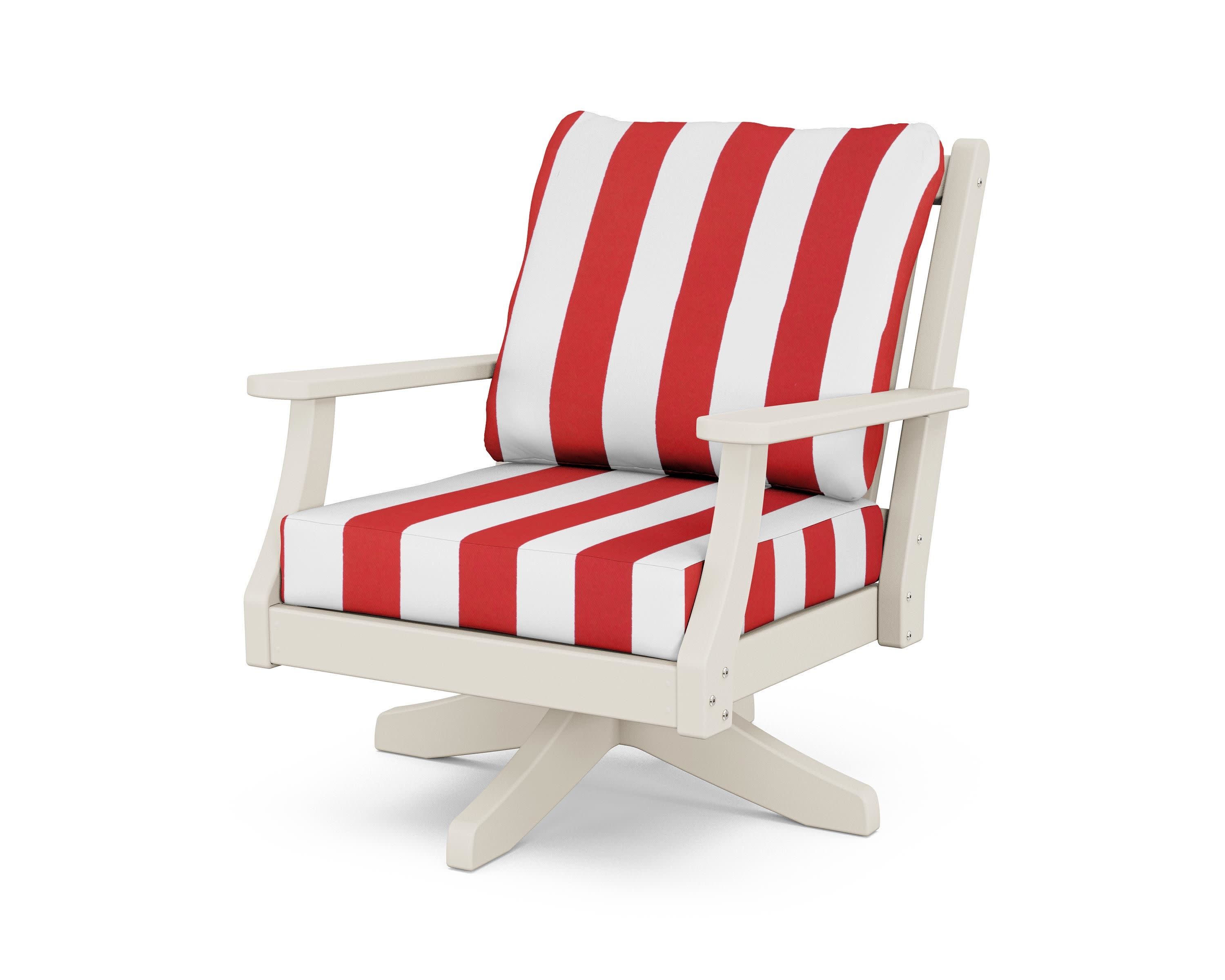 Wovendale Deep Seating Swivel Chair in Sand / Cabana Stripe Crimson