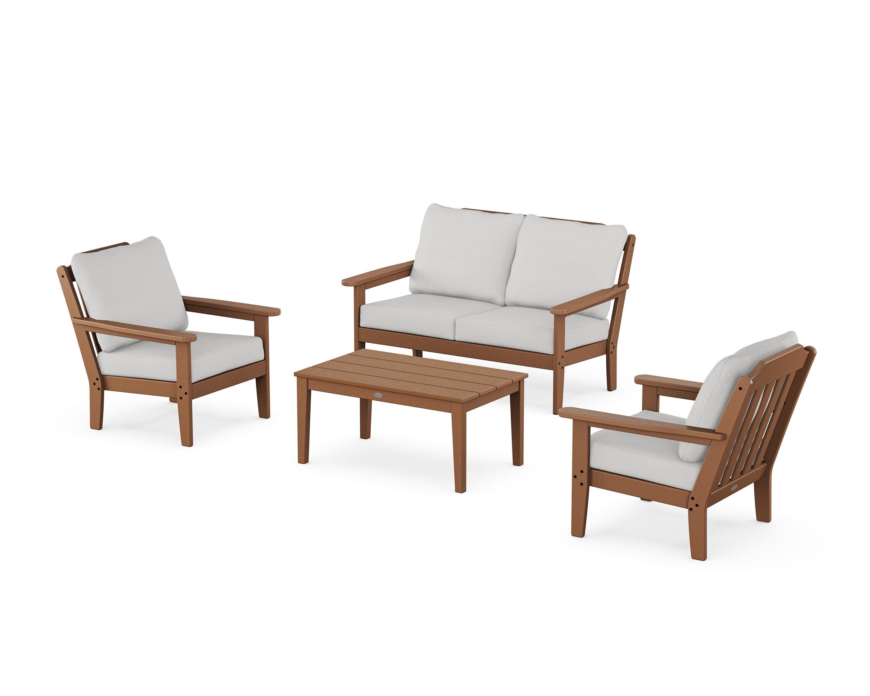 Cottage 4-Piece Deep Seating Set with Loveseat in Teak / Diamond in the Rough