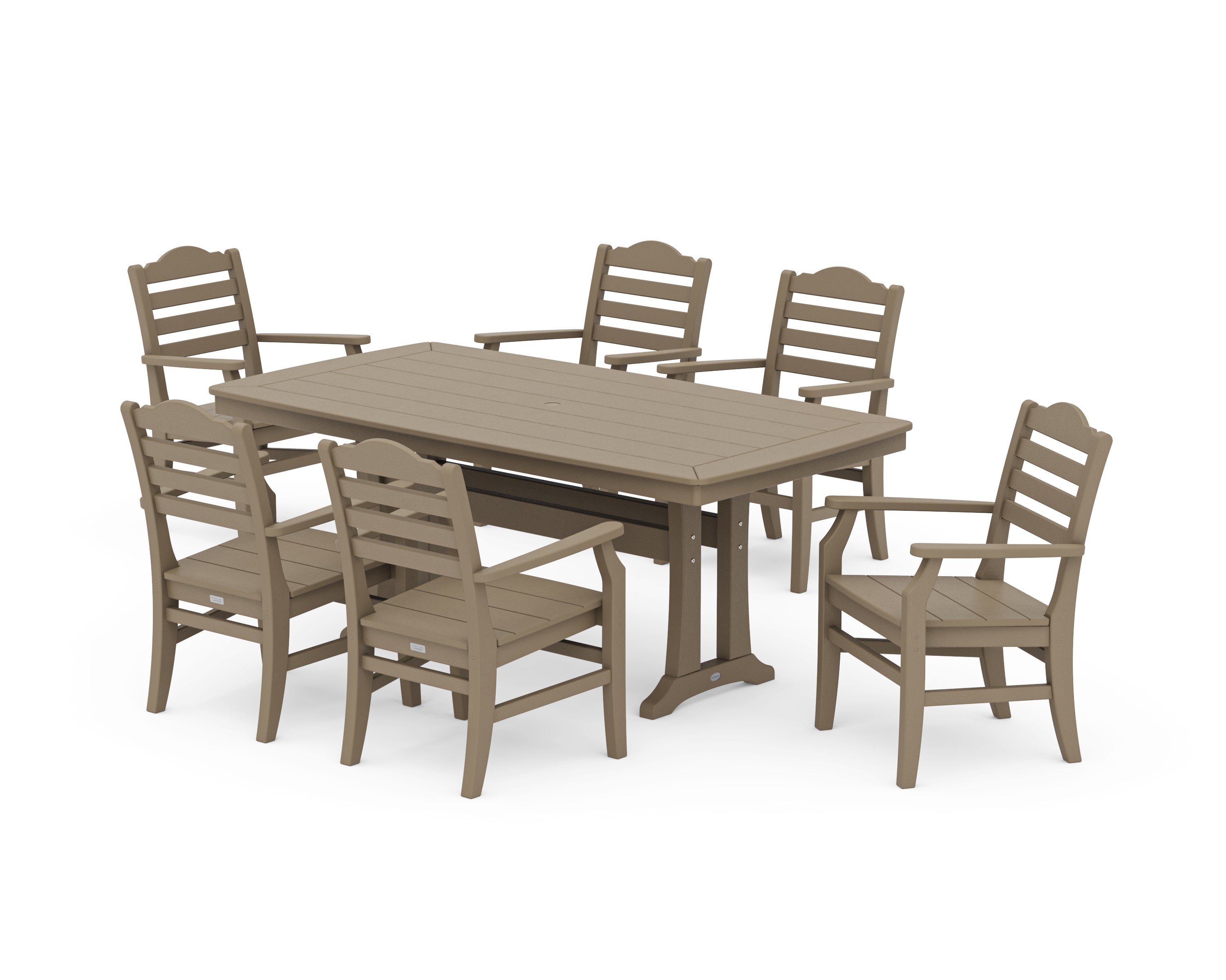 Savannah Arm Chair 7-Piece Dining Set with Trestle Legs in Vintage Sahara