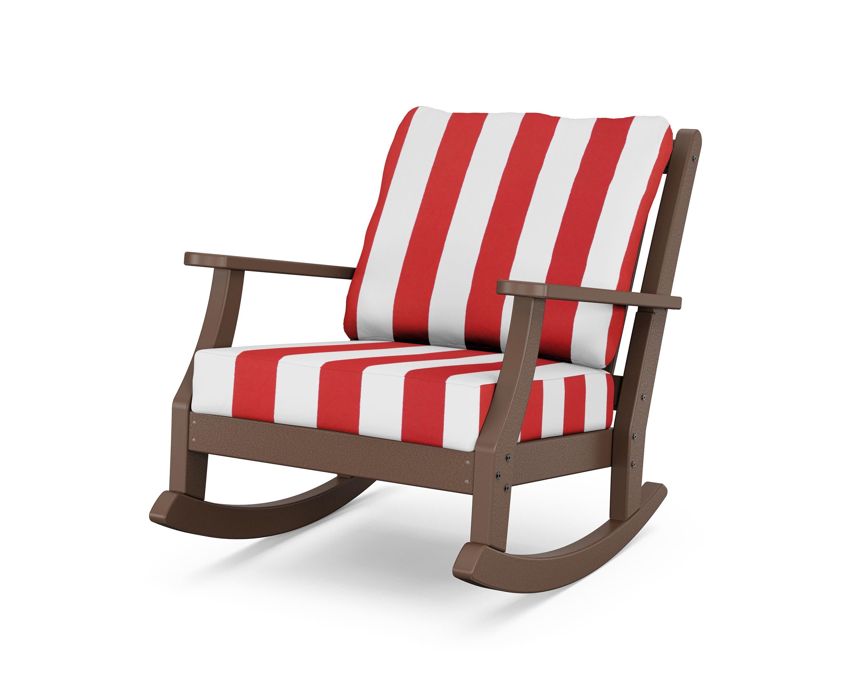 Wovendale Deep Seating Rocking Chair in Mahogany / Cabana Stripe Crimson