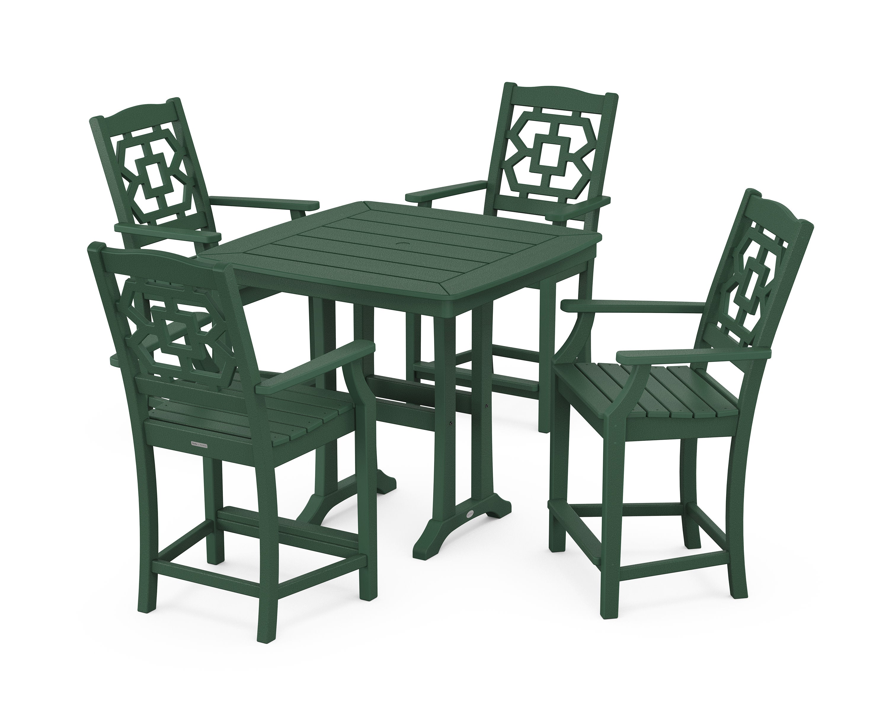 Chinoiserie 5-Piece Counter Set with Trestle Legs in Green