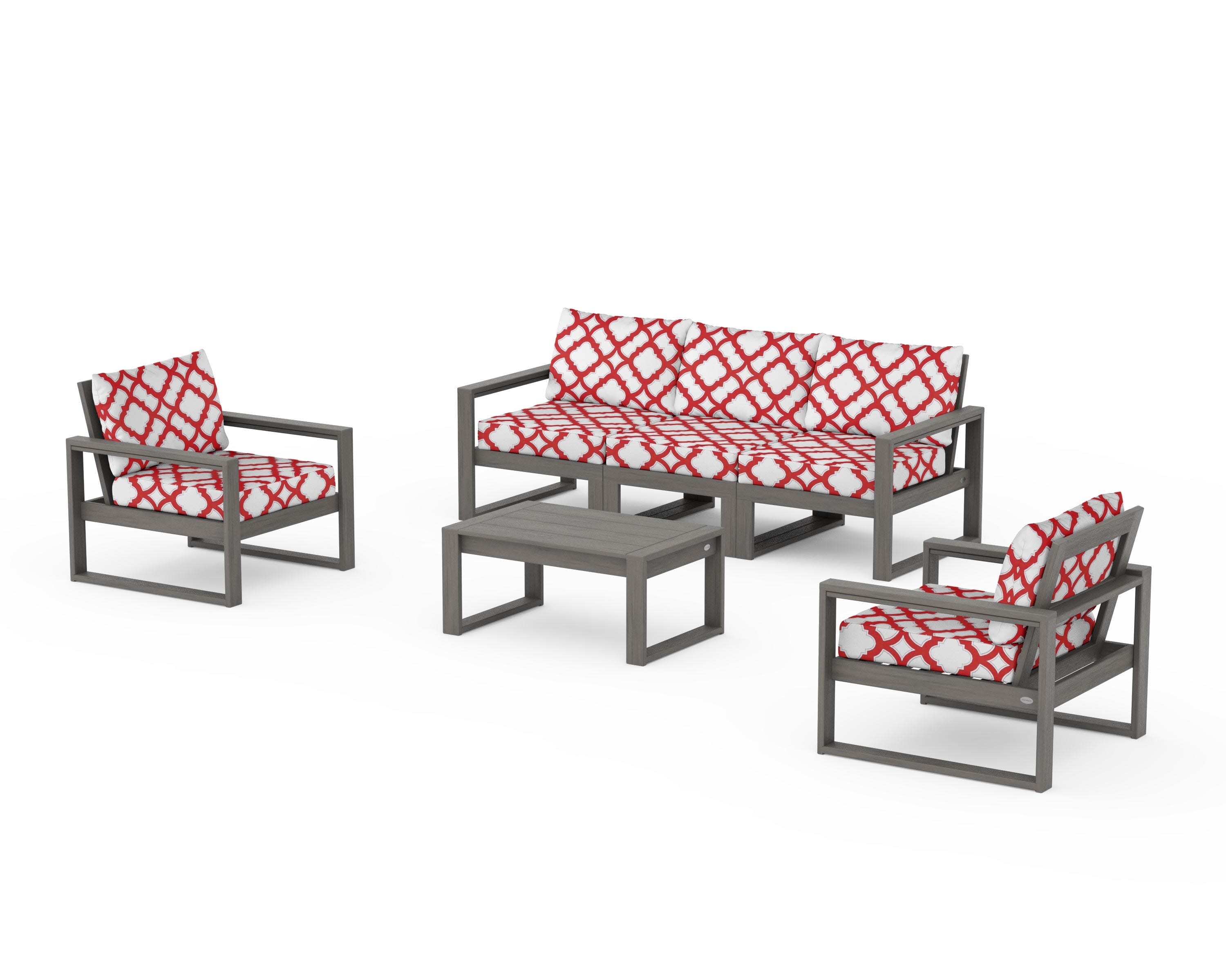 EDGE Sectional 4-Piece Deep Seating Set with Sofa in Driftwood / Trellis Crimson