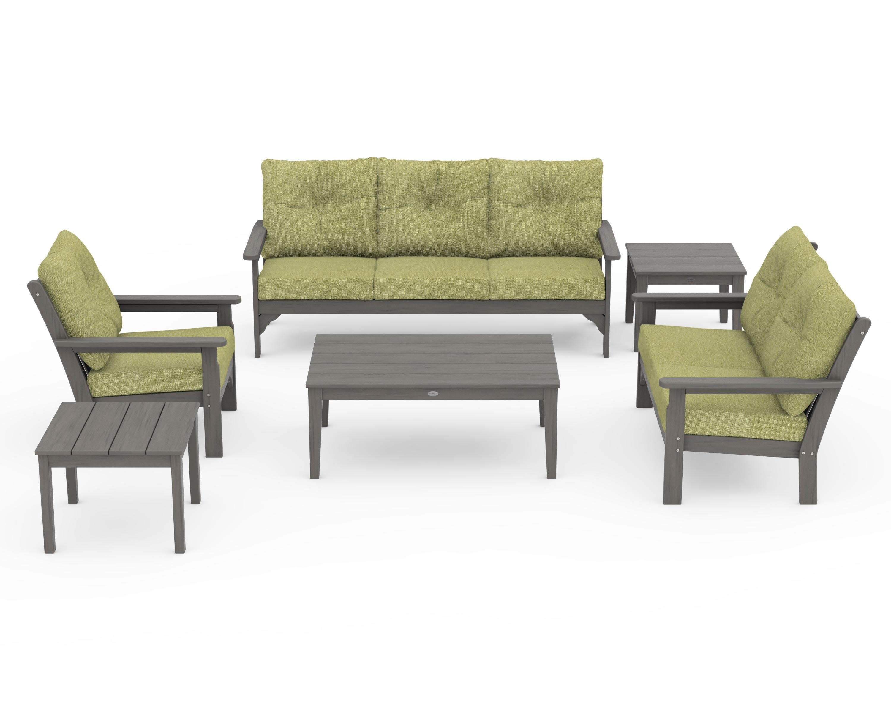 Vineyard 6-Piece Deep Seating Set in Driftwood / Chartreuse Boucle