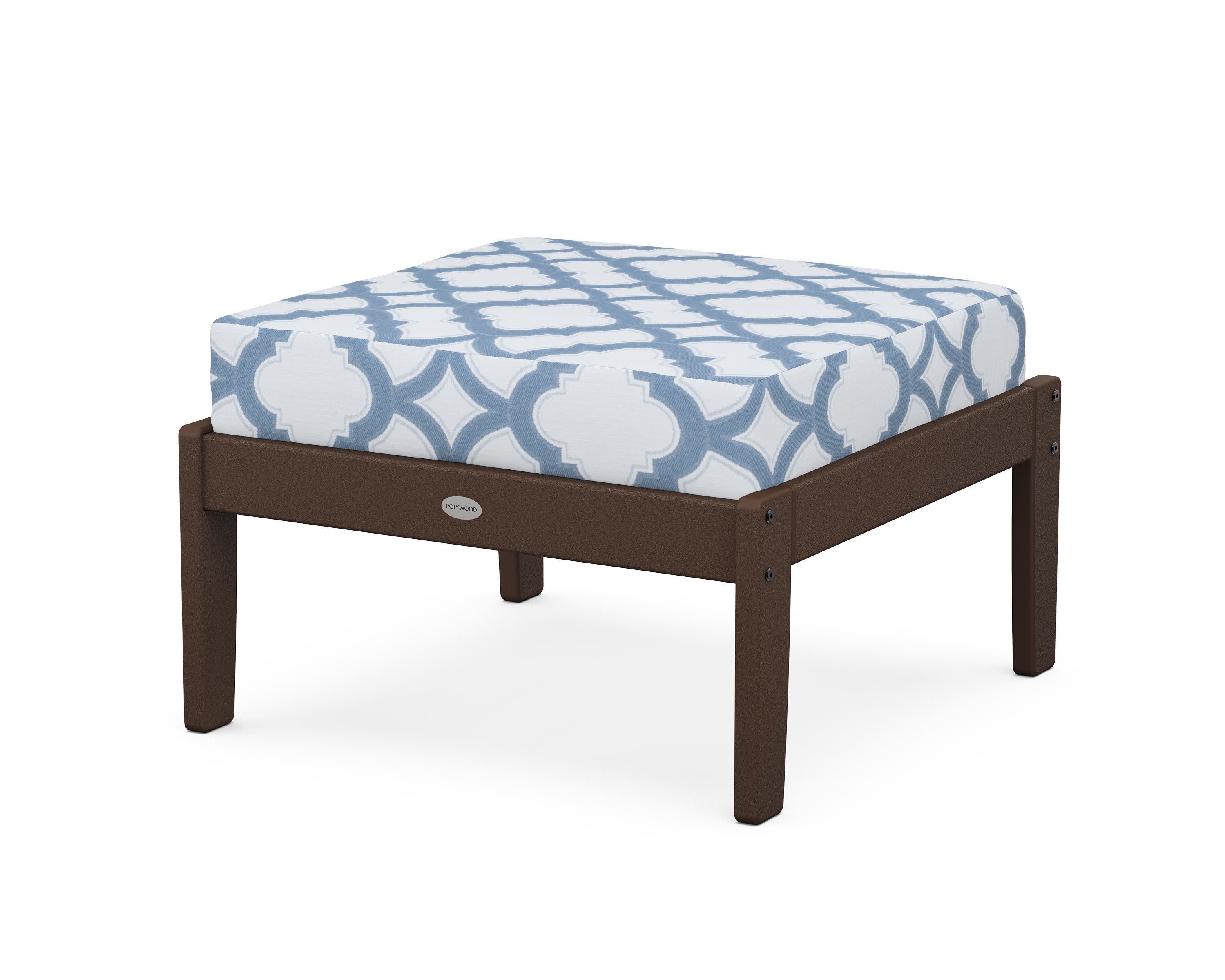Braxton Deep Seating Ottoman in Mahogany / Trellis Sky Blue