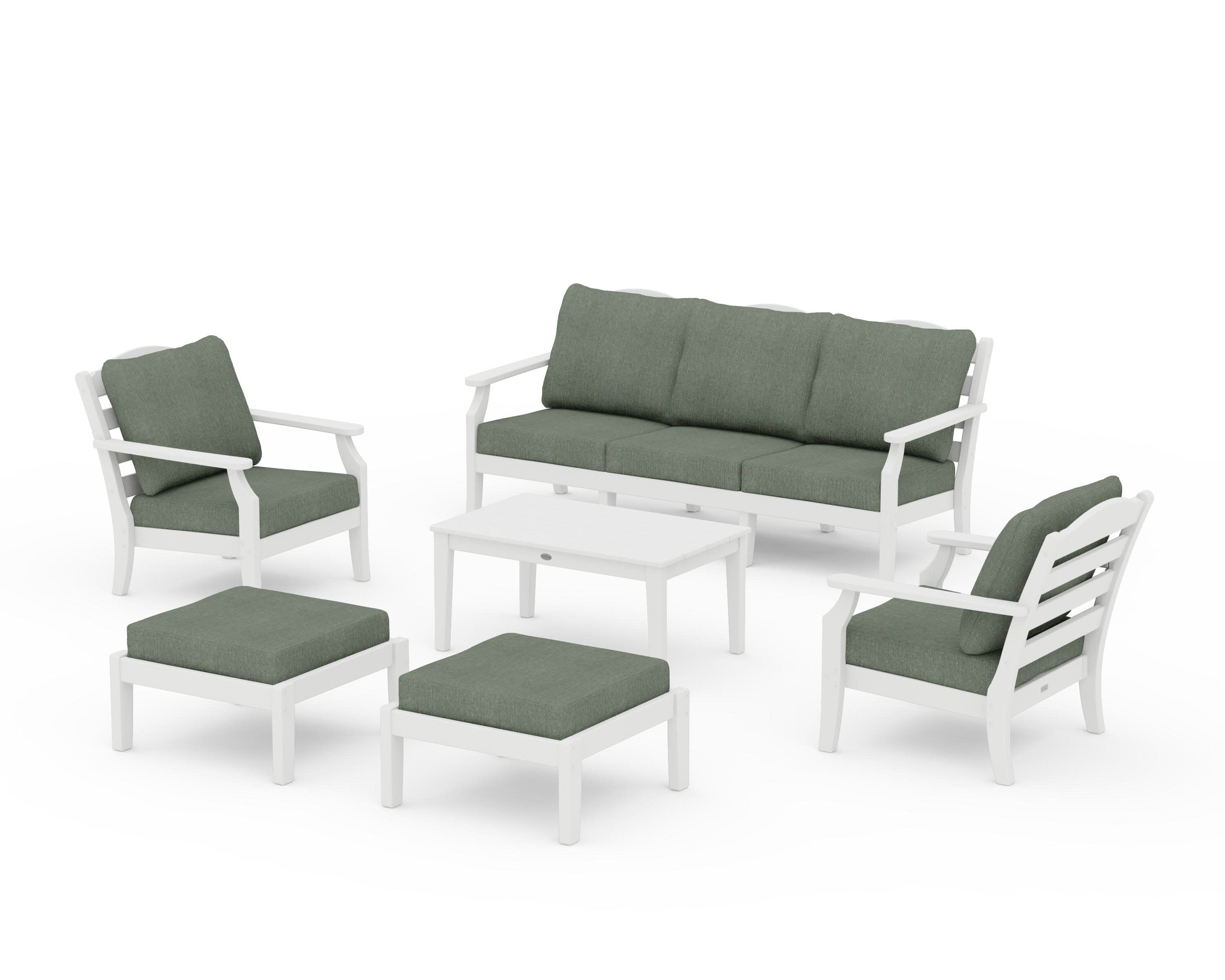 Savannah 6-Piece Lounge Sofa Set in White / Cast Sage