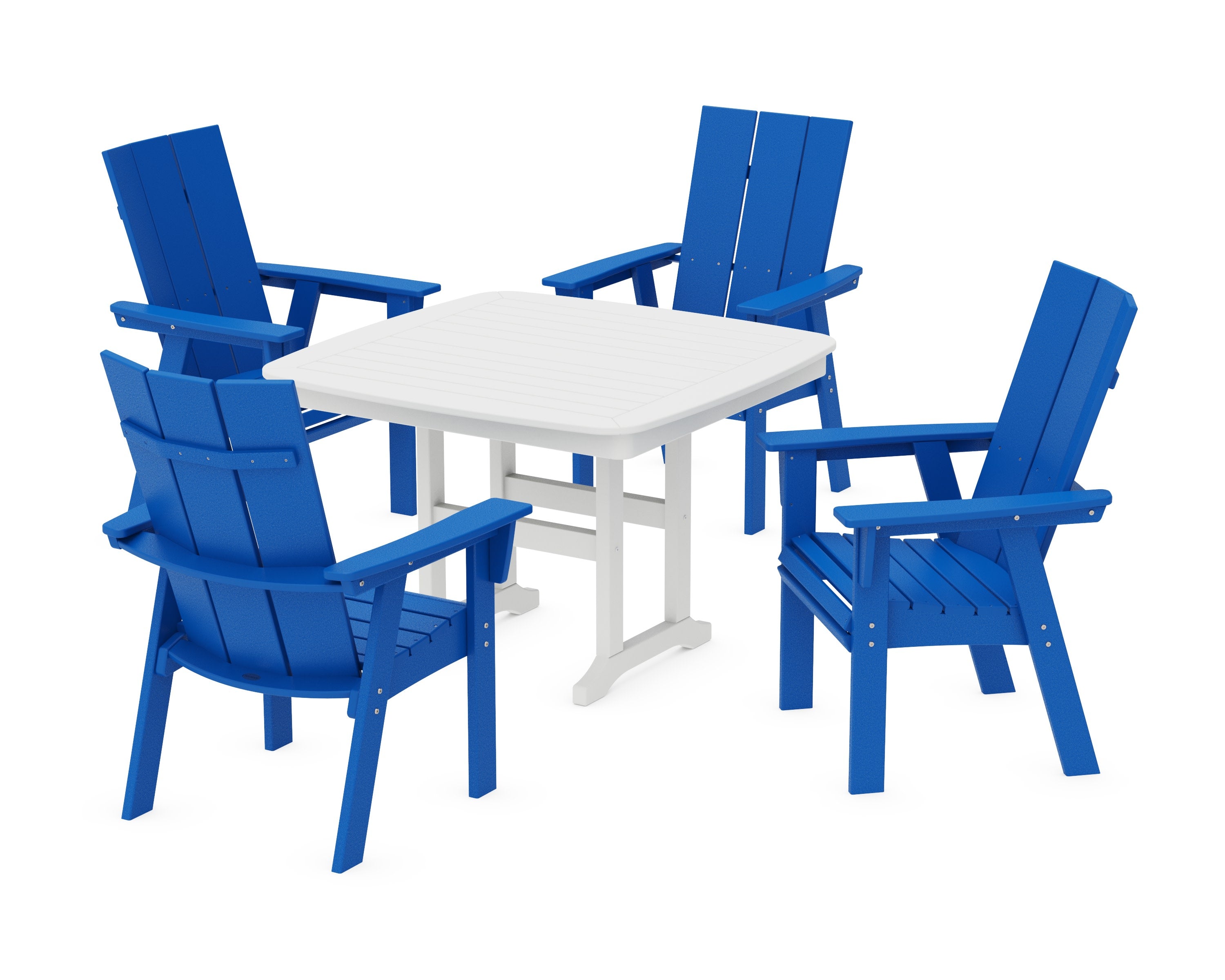 Modern Curveback Adirondack 5-Piece Dining Set in Pacific Blue / White
