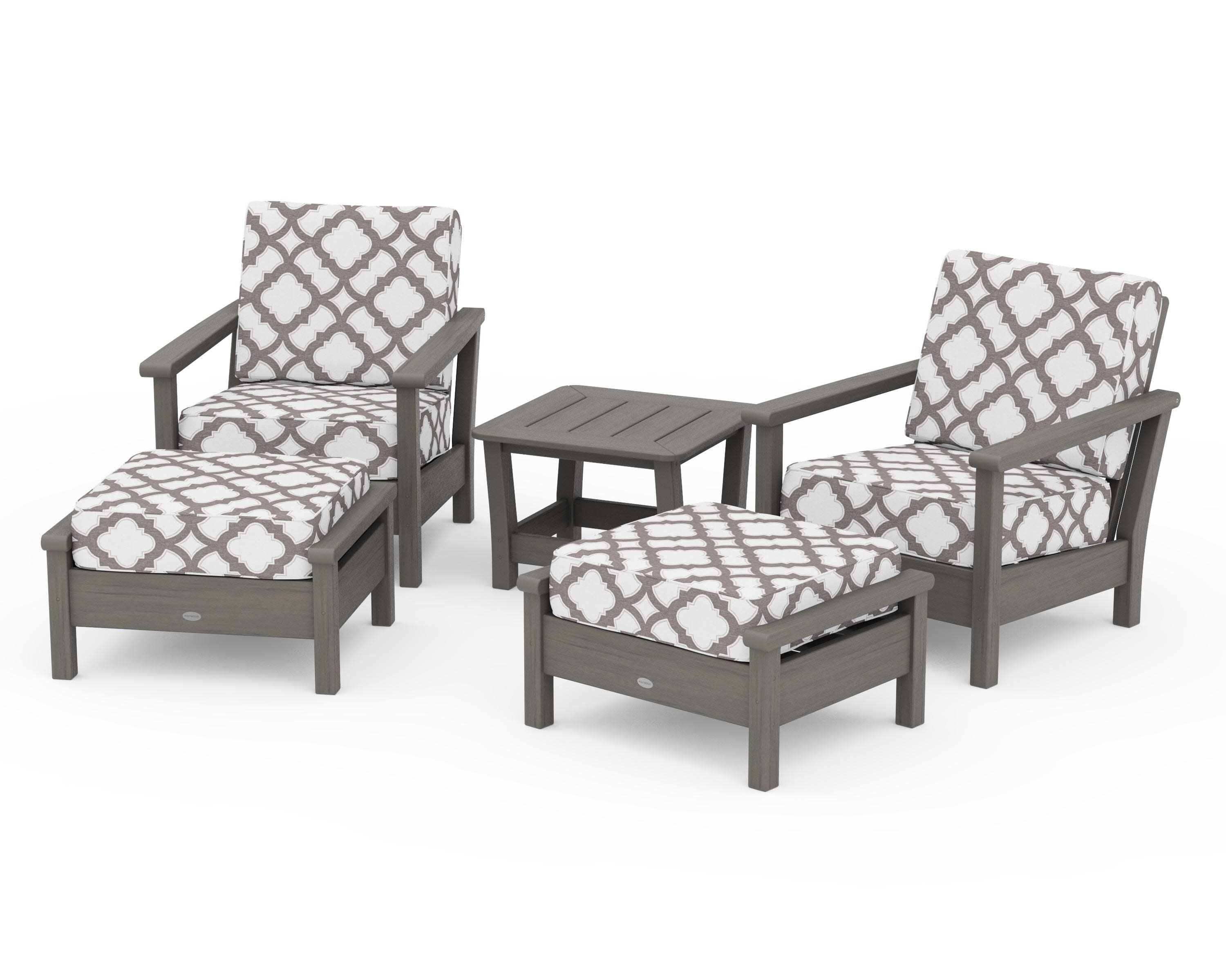 Harbour 5-Piece Deep Seating Chair Set in Driftwood / Trellis Grey Mist