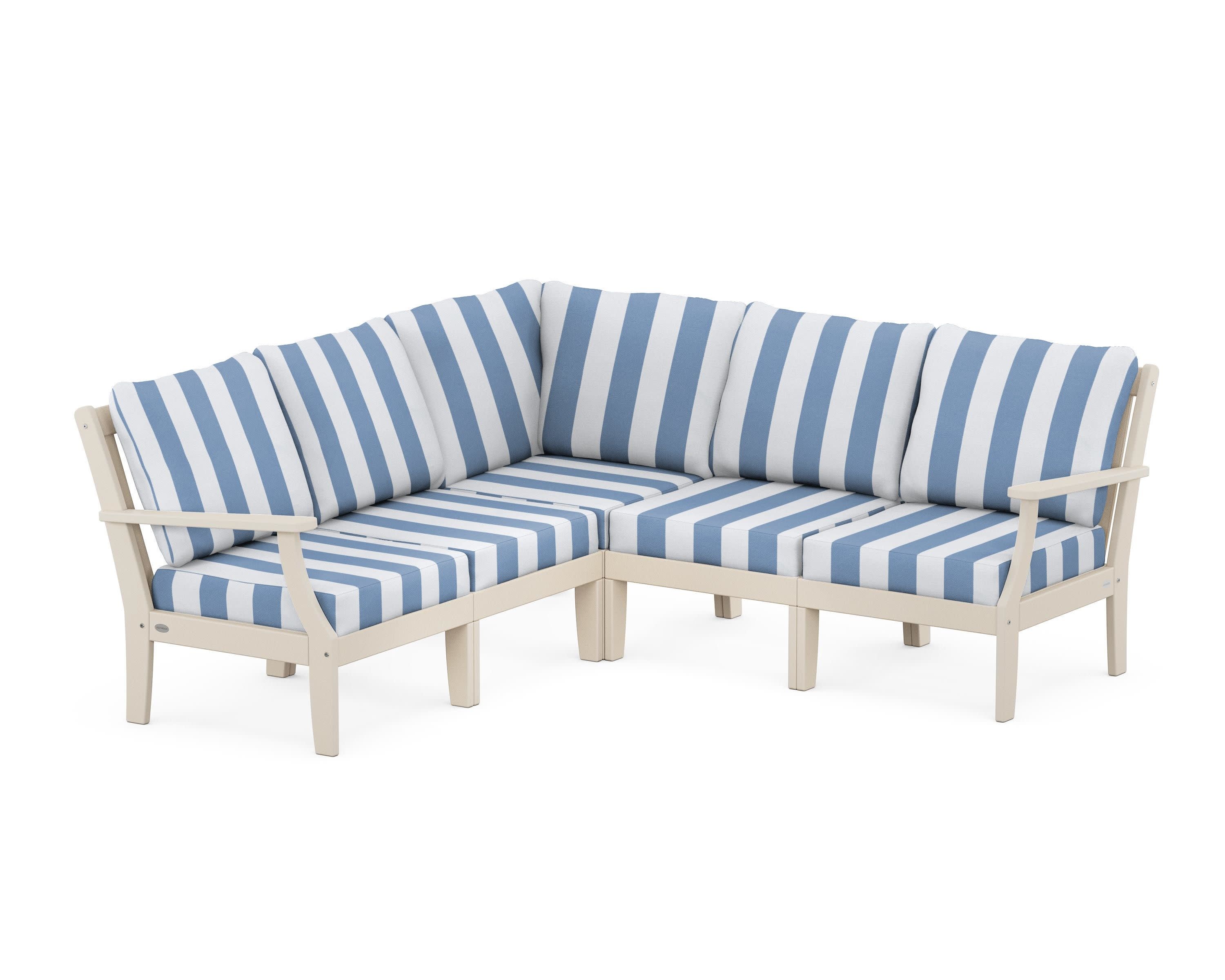 Braxton Modular 5-Piece Deep Seating Set in Sand / Cabana Stripe Sky Blue