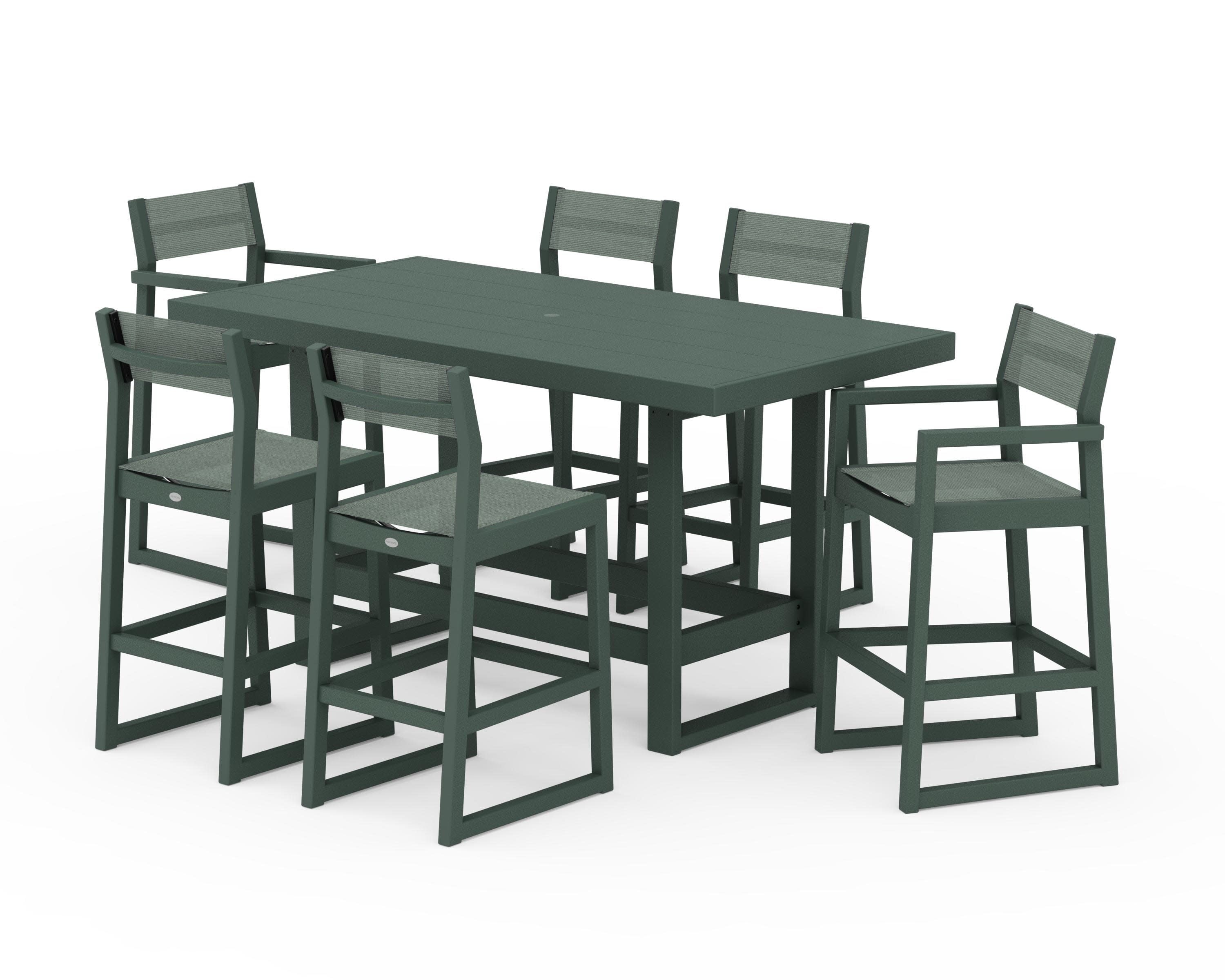 EDGE Sling 7-Piece Bar Table Set in Green / Dupioni Sea Mist Sling