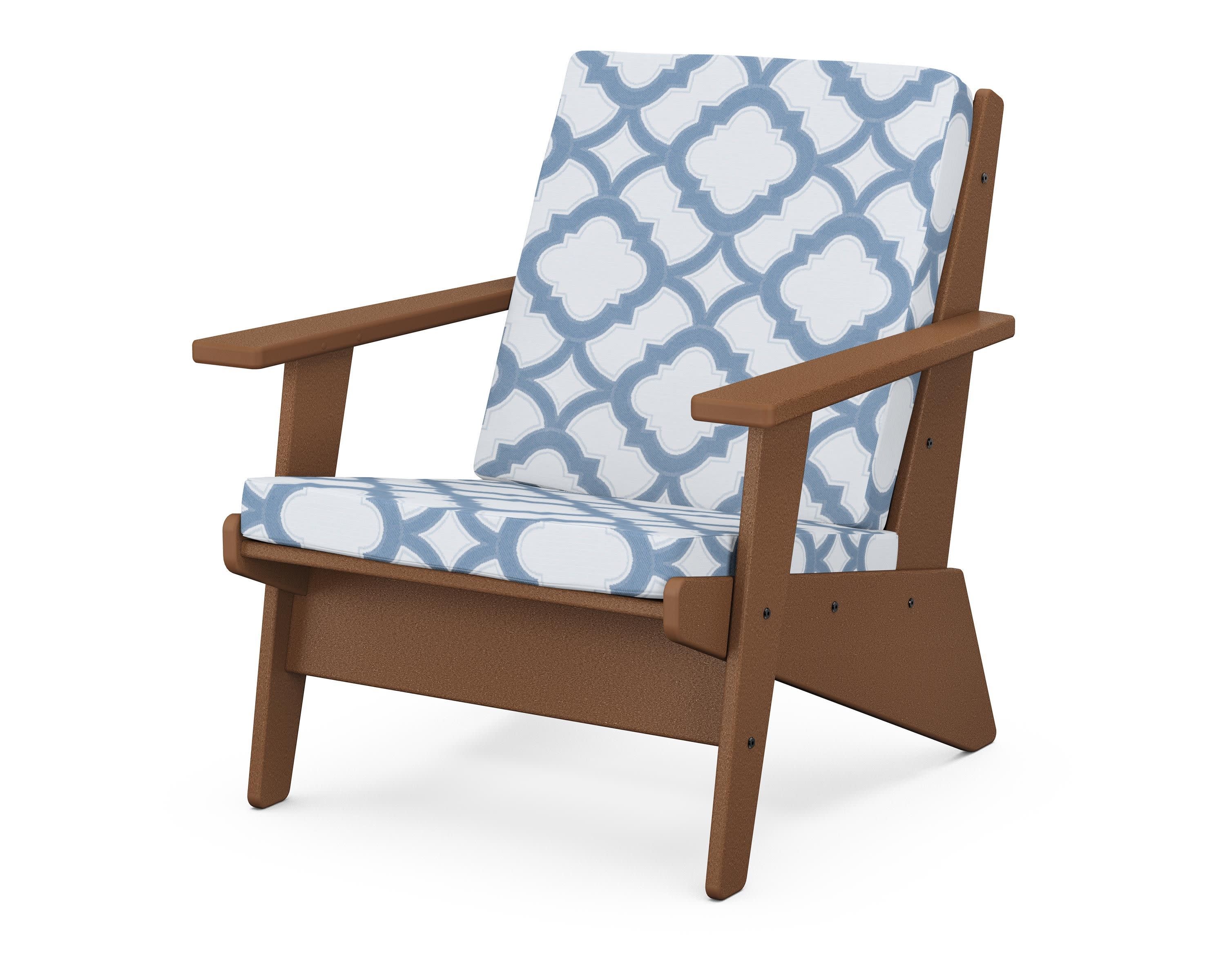 Riviera Modern Lounge Chair in Teak / Trellis Sky Blue