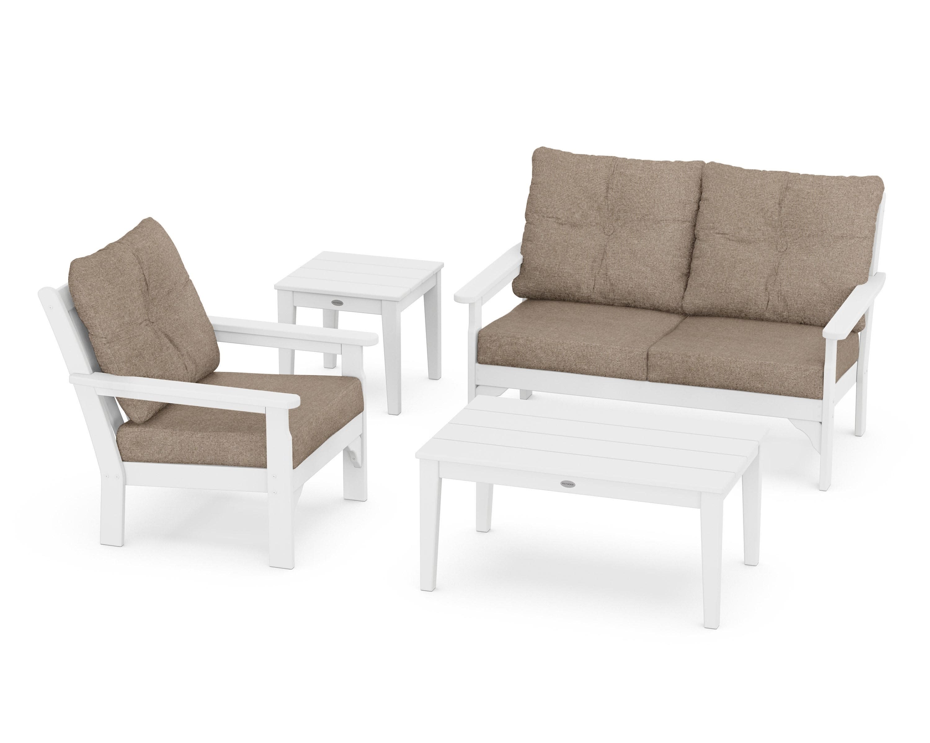 Vineyard 4-Piece Deep Seating Set in White / Spiced Burlap