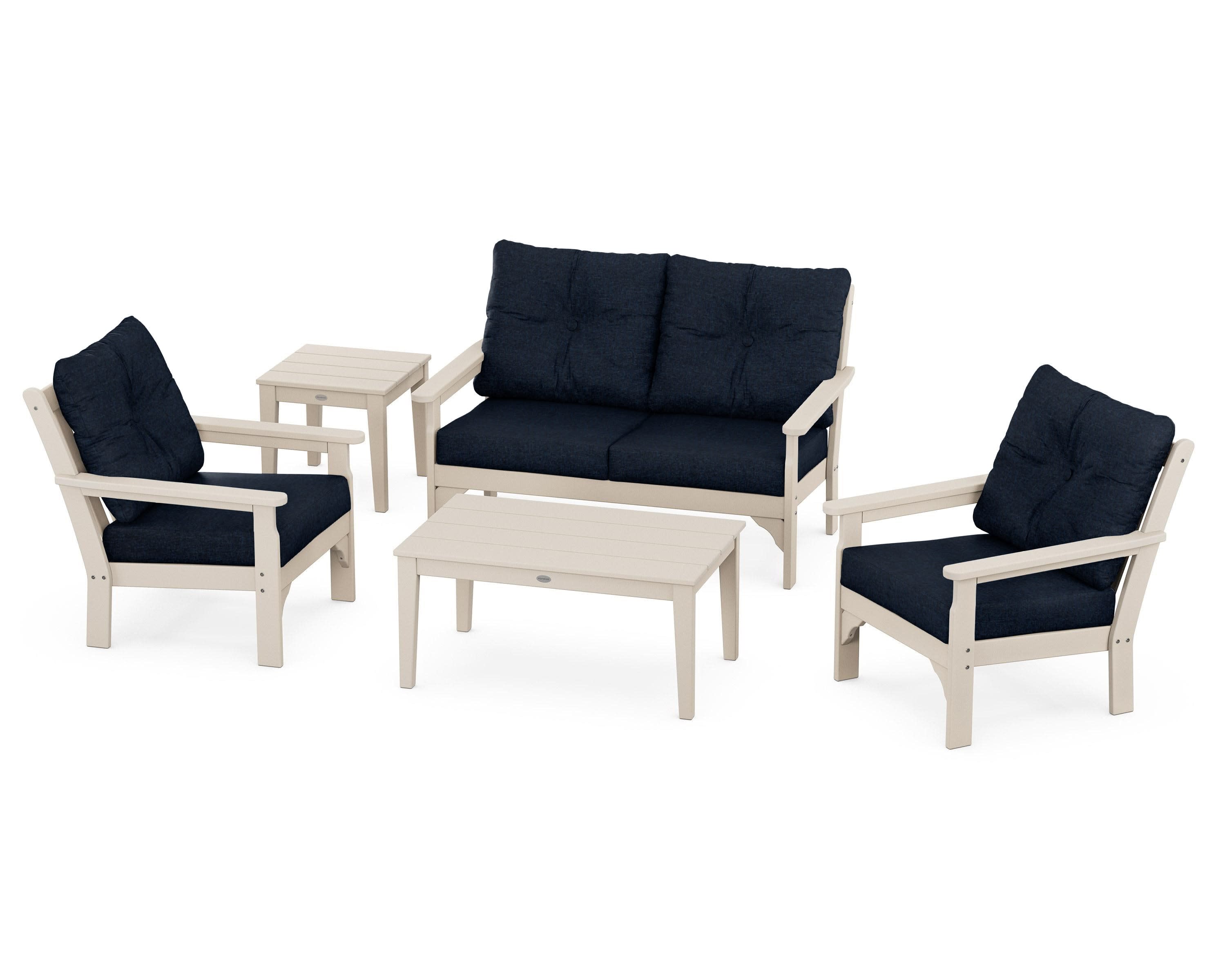 Vineyard 5-Piece Deep Seating Set in Sand / Marine Indigo