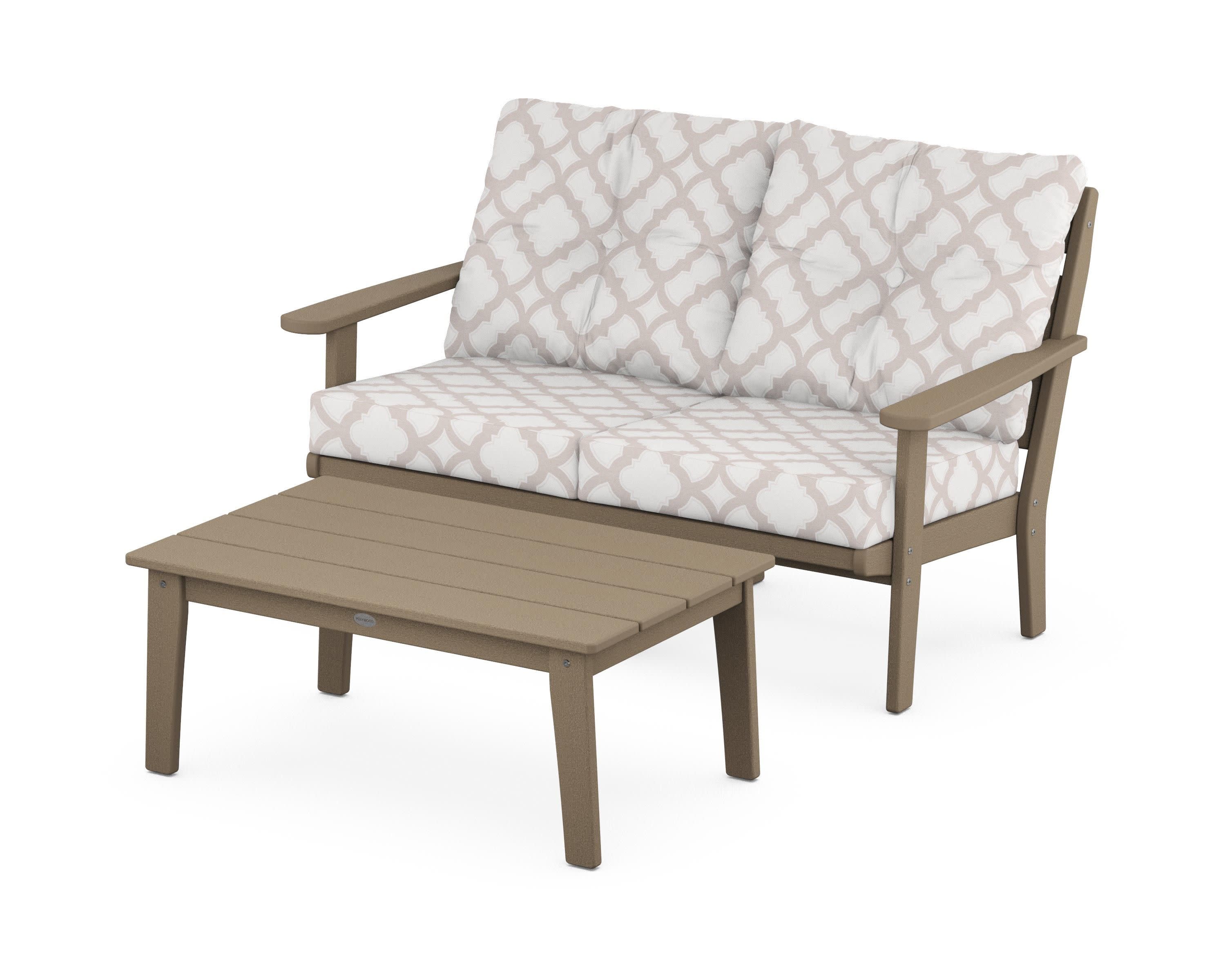 Lakeside 2-Piece Lounge Loveseat Set in Vintage Sahara / Trellis Dune Burlap