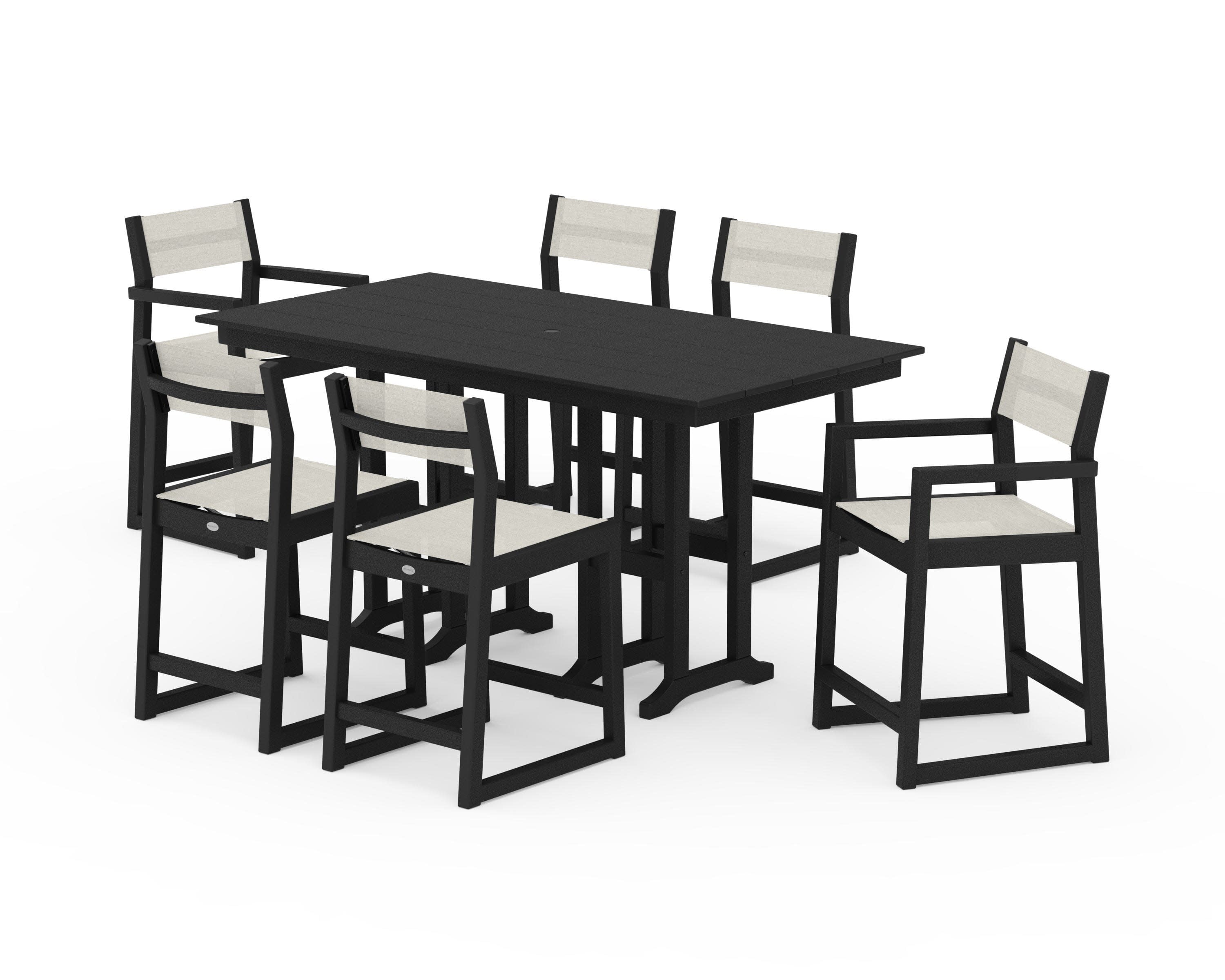 EDGE Sling 7-Piece Farmhouse Counter Set in Black / Parchment Sling