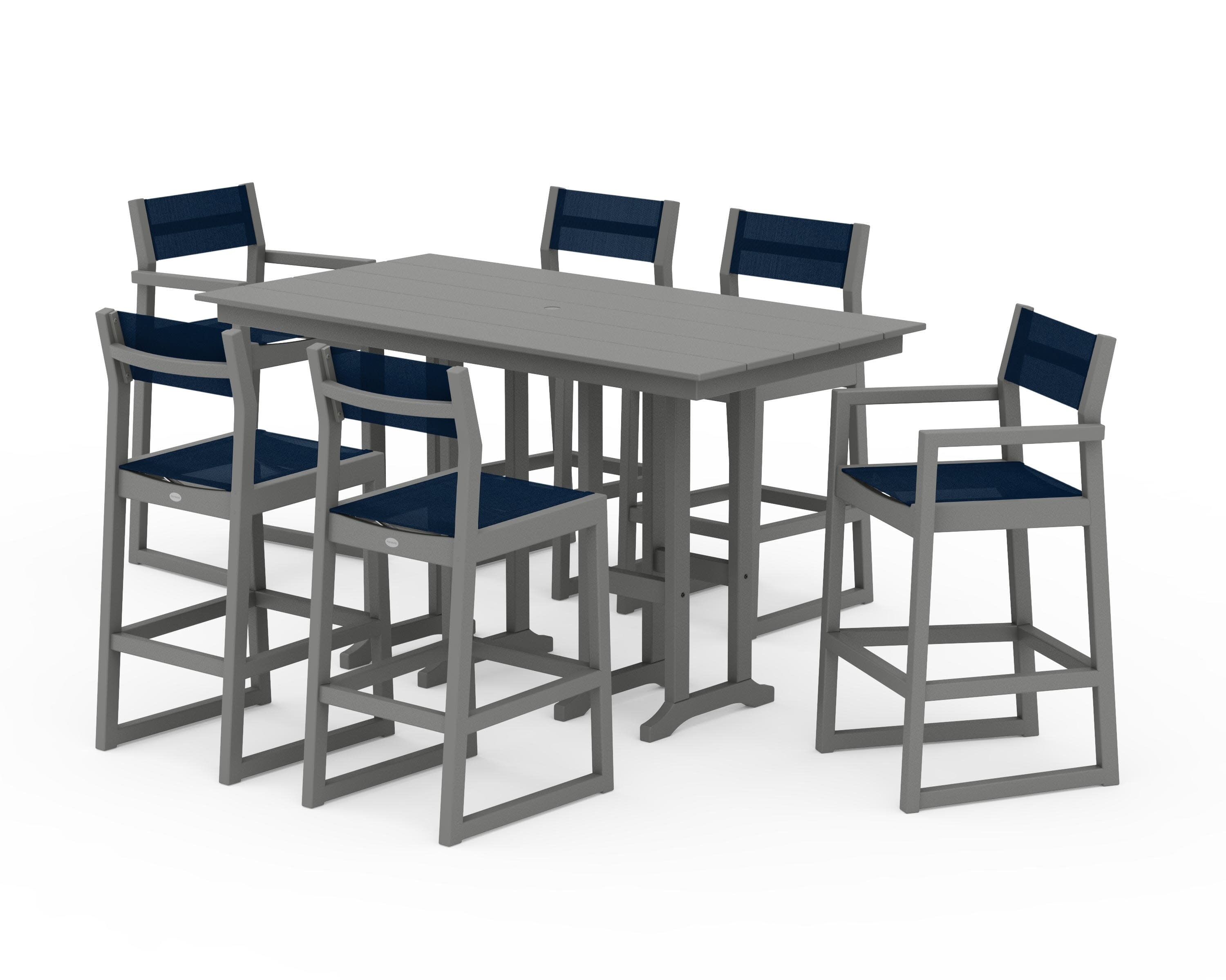 EDGE Sling 7-Piece Farmhouse Bar Set in Slate Grey / Navy Blue Sling