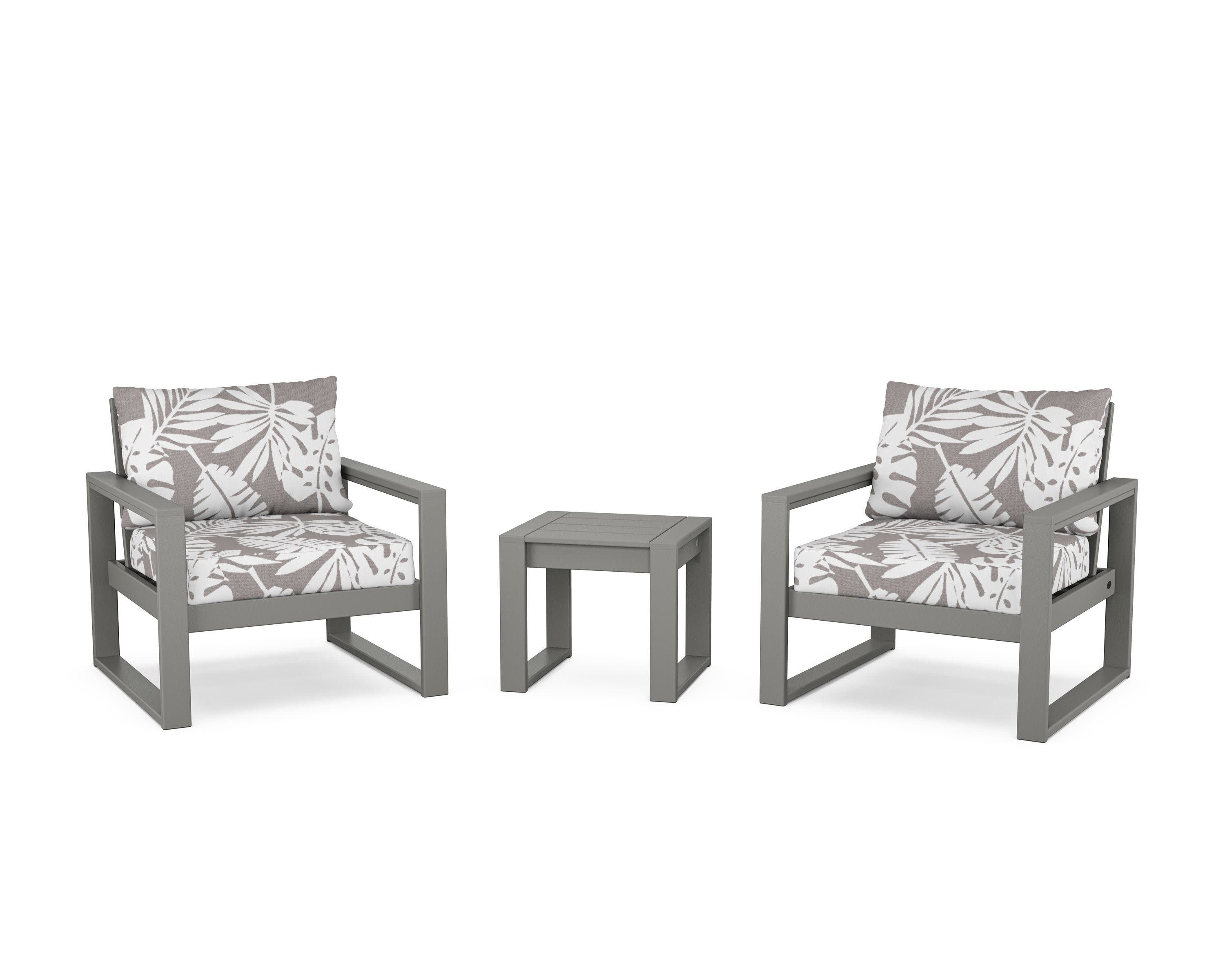 EDGE Sectional 3-Piece Deep Seating Set in Slate Grey / Leaf Grey Mist