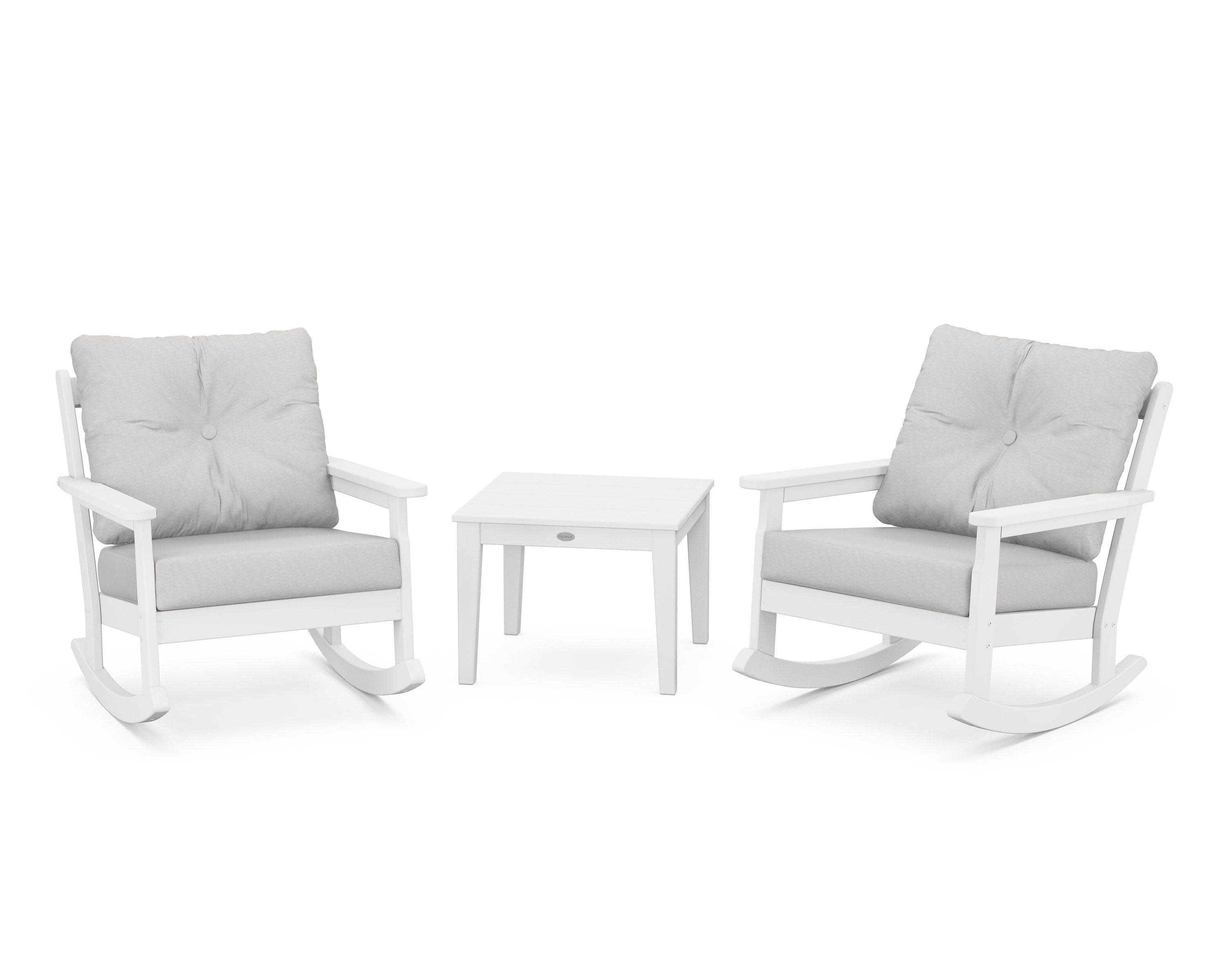 Vineyard 3-Piece Deep Seating Rocker Set in White / Diamond in the Rough