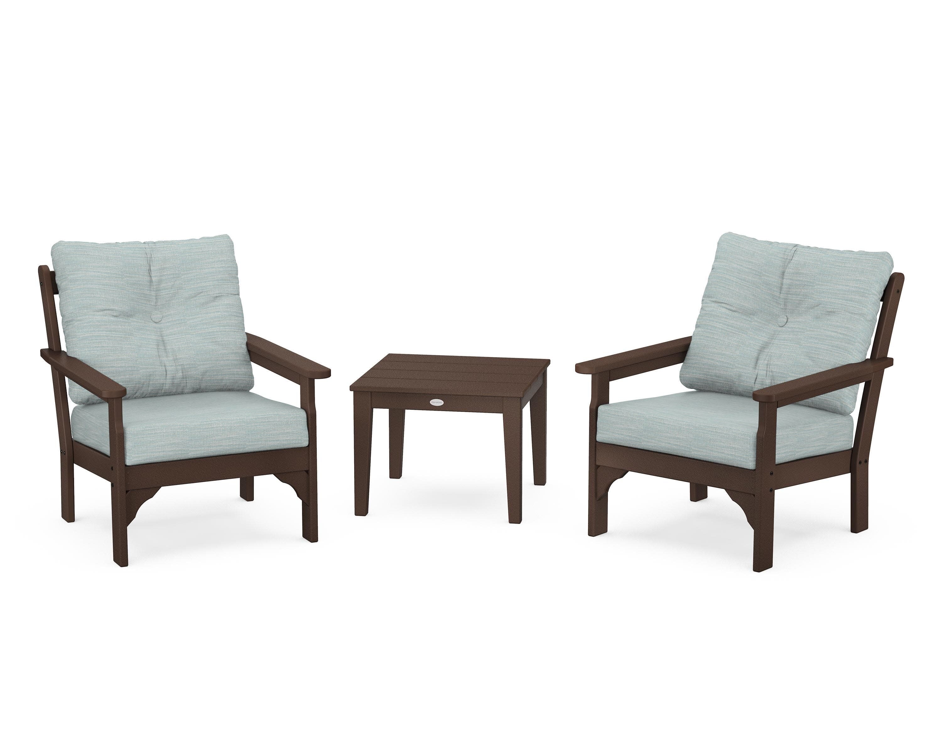 Vineyard 3-Piece Deep Seating Set in Mahogany / Soothe Mist