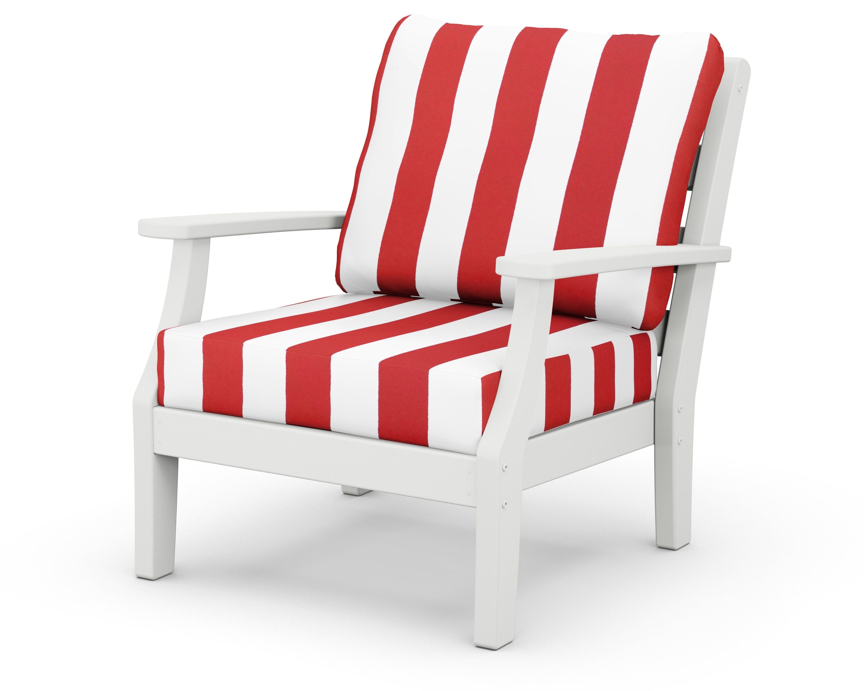 Chesapeake Deep Seating Chair in White / Cabana Stripe Crimson