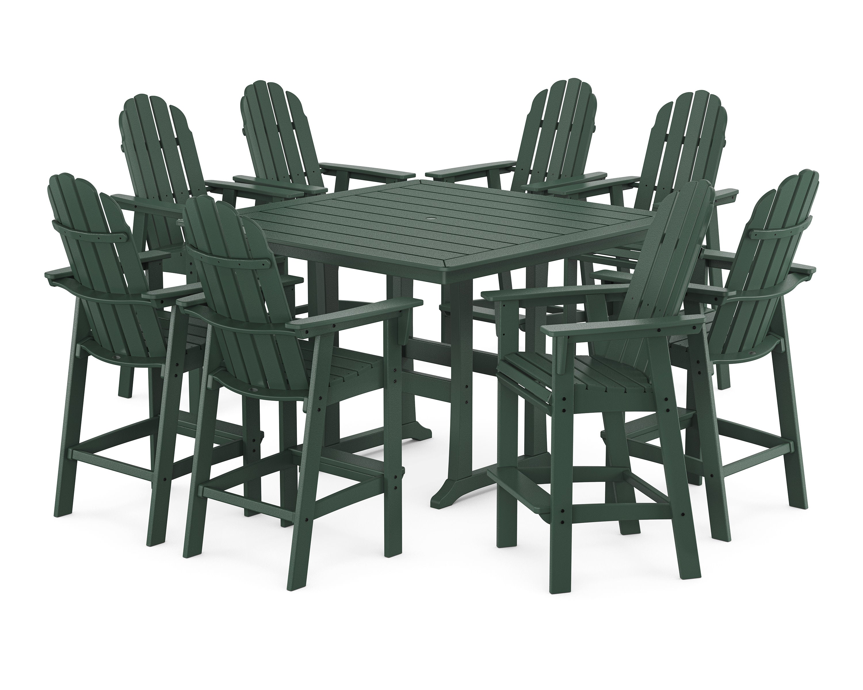 Vineyard Curveback Adirondack 9-Piece Trestle Bar Set in Green