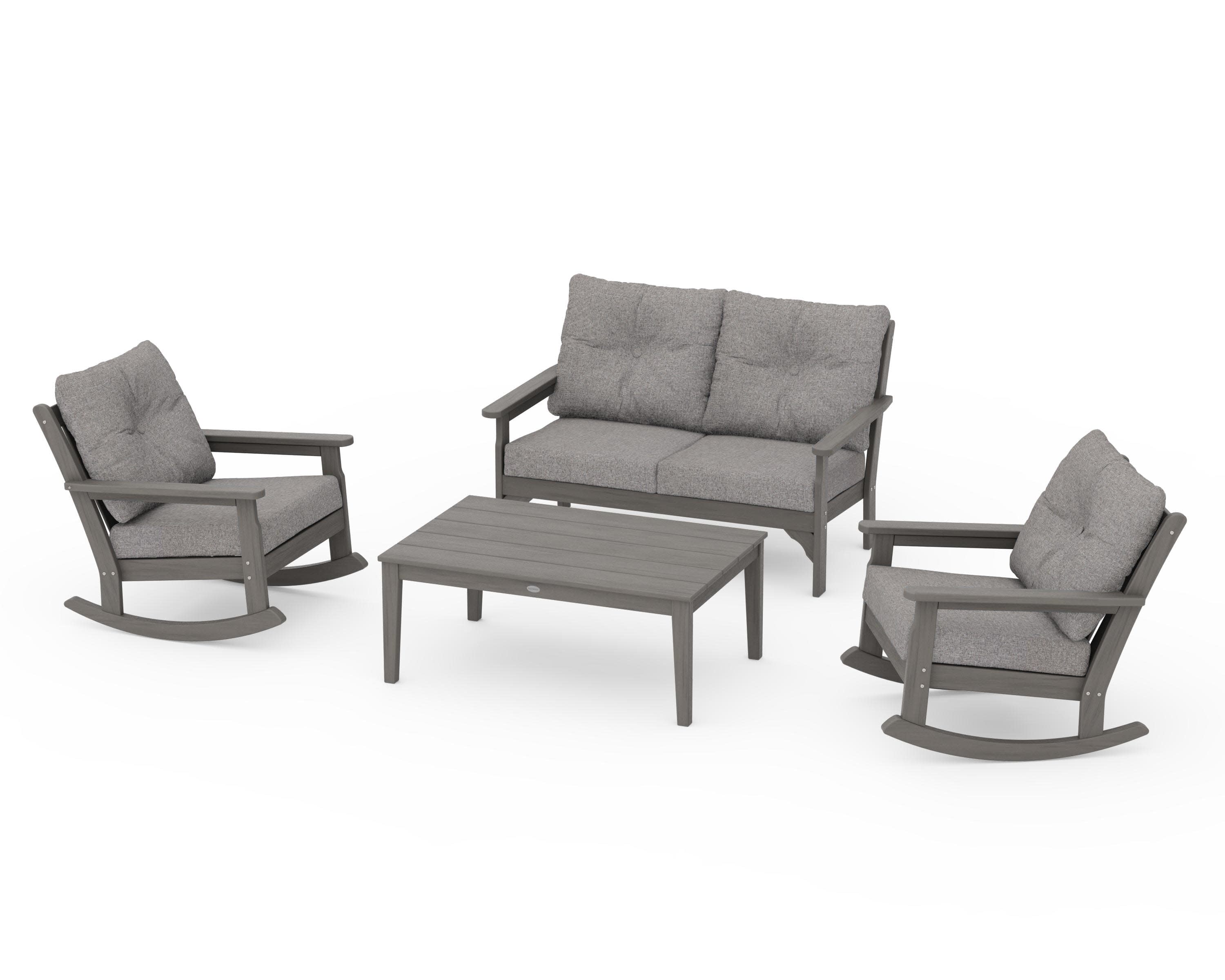 Vineyard 4-Piece Deep Seating Rocking Chair Set in Driftwood / Grey Mist