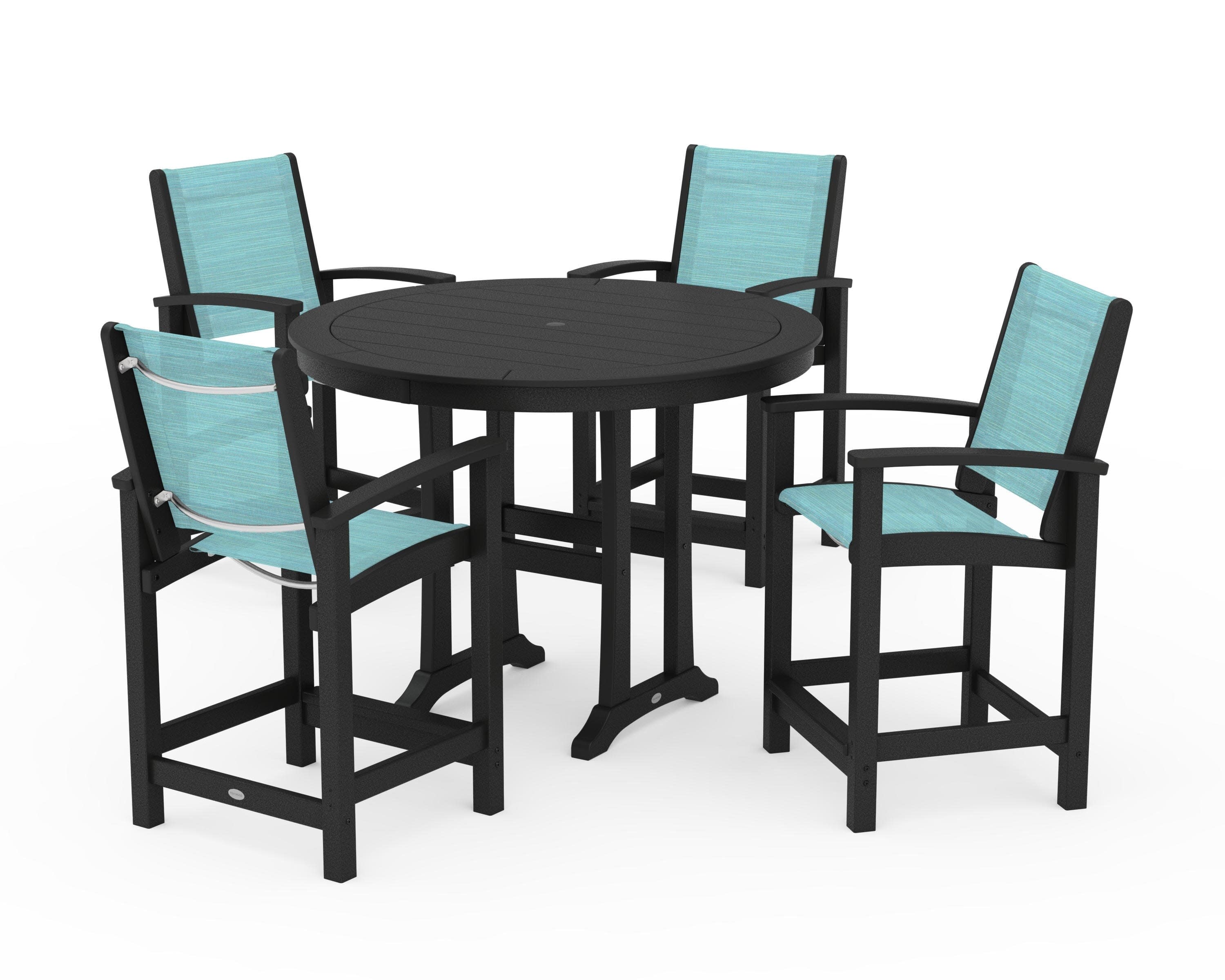 Coastal 5-Piece Counter Set in Black / Dupioni Aquamarine Sling