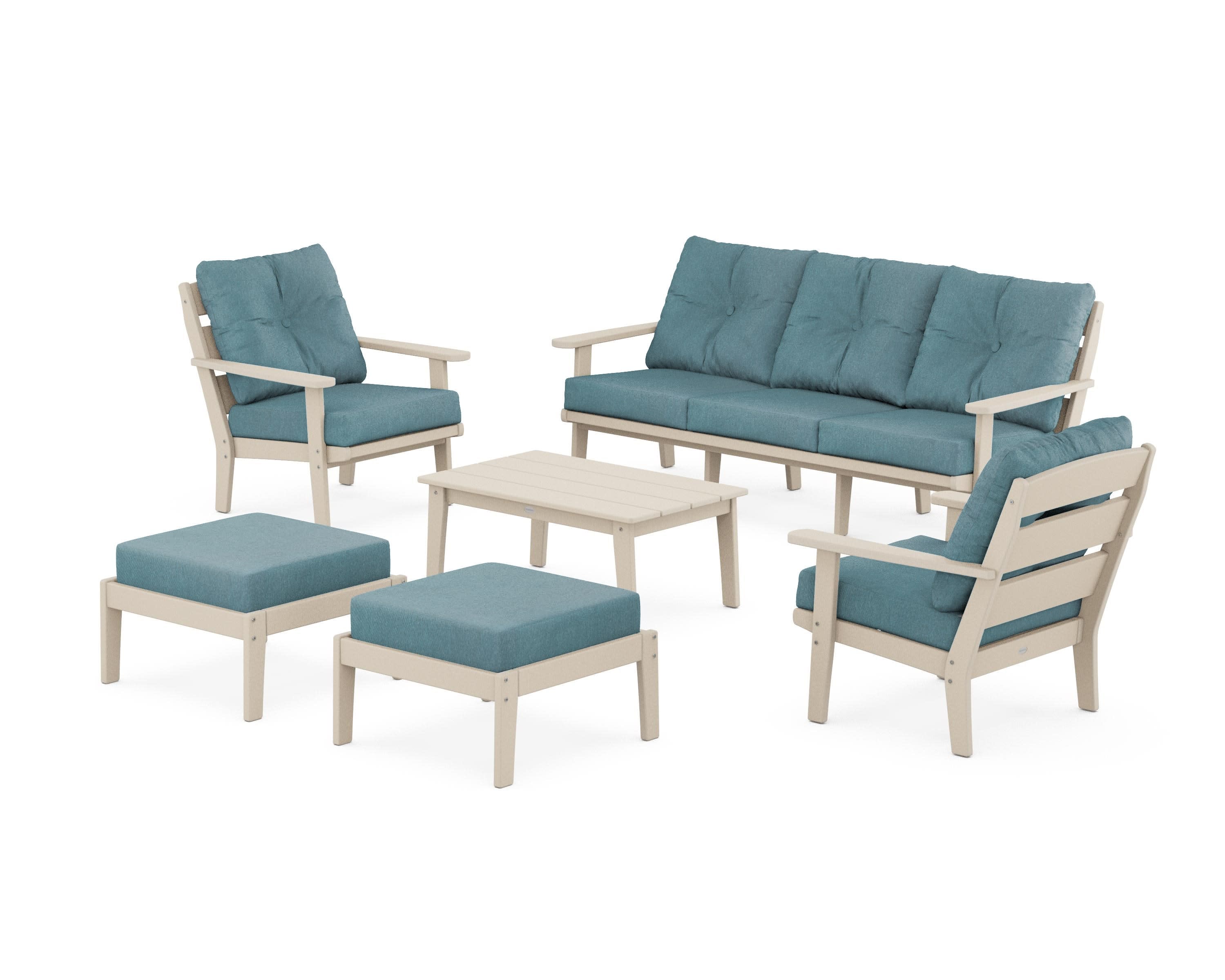Lakeside 6-Piece Lounge Sofa Set in Sand / Ocean Teal